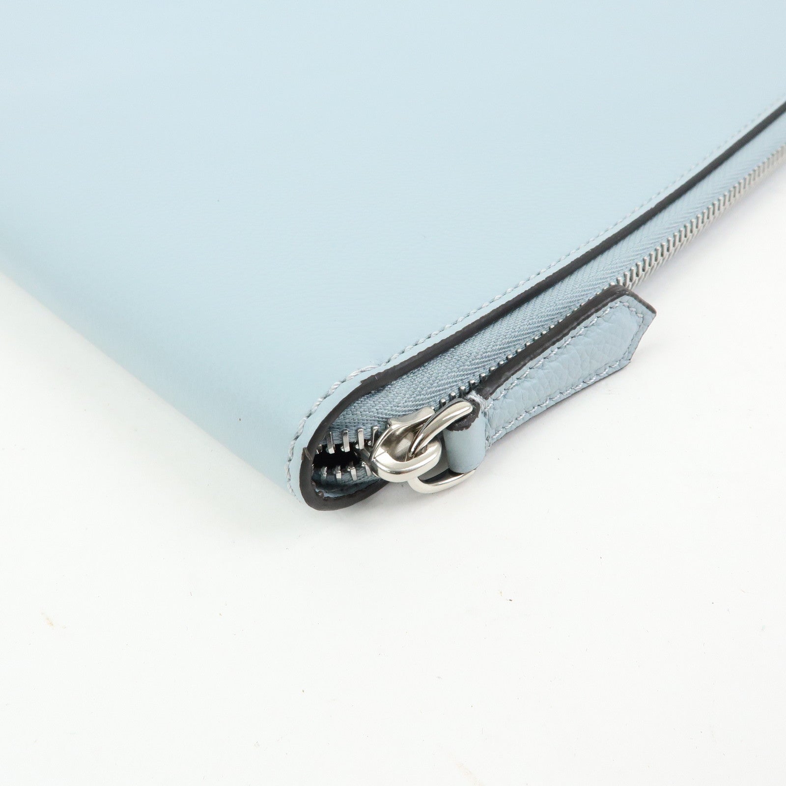 FENDI Leather Clutch Bag Document Case Flat Pouch Light Blue 7N0167