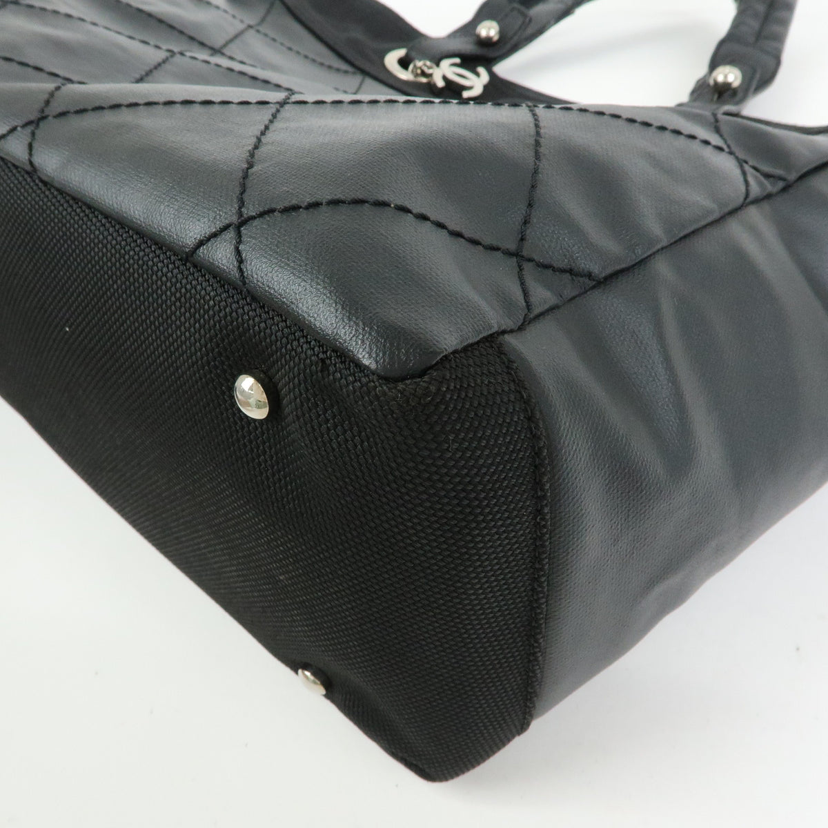 CHANEL Paris Biarritz MM PVC Leather Tote Bag Hand Bag Black A34209