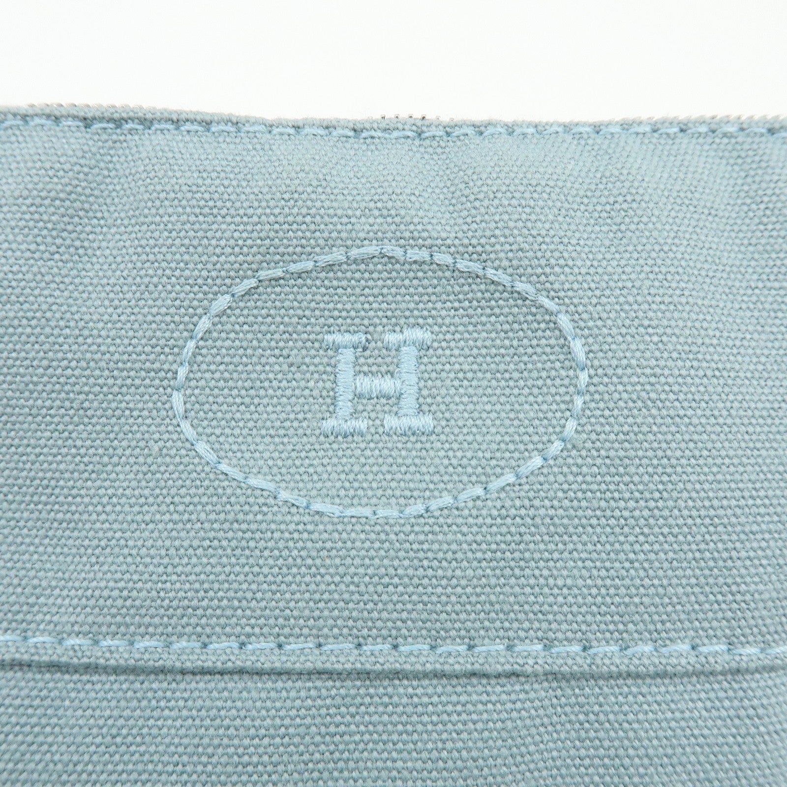 HERMES Bolide Pouch MM Cotton Leather Cosmetic Pouch Light Blue Brown