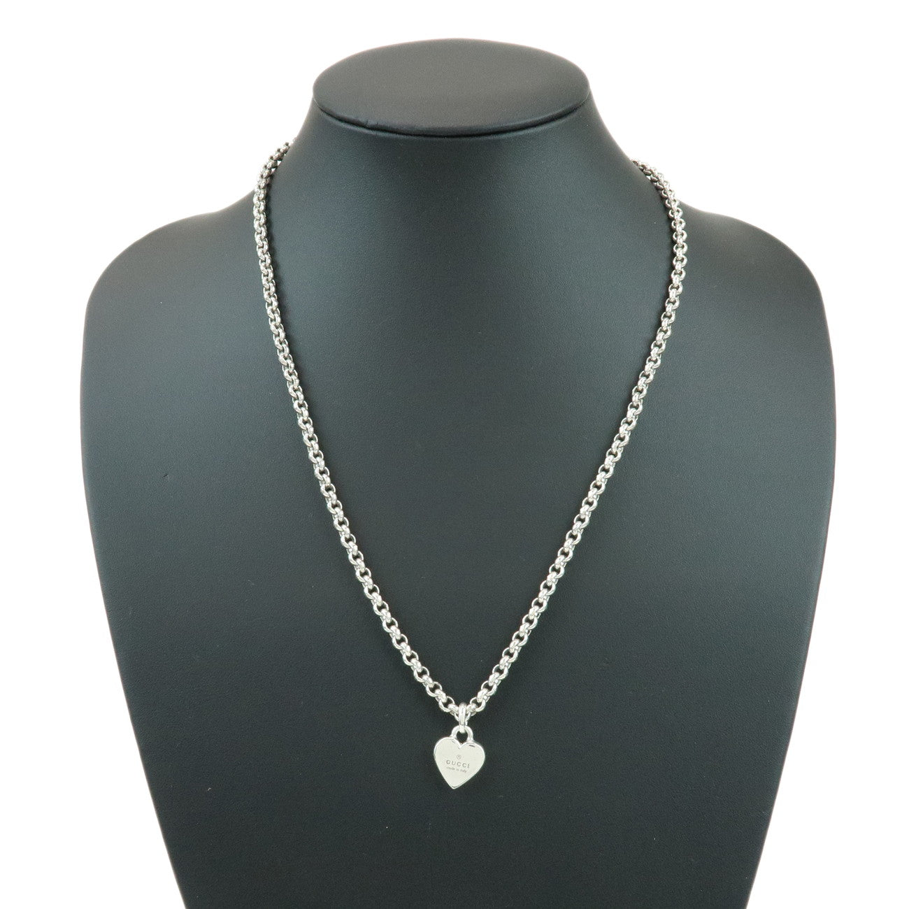 GUCCI Logo Trademark Heart Pendant Necklace SV925 Silver