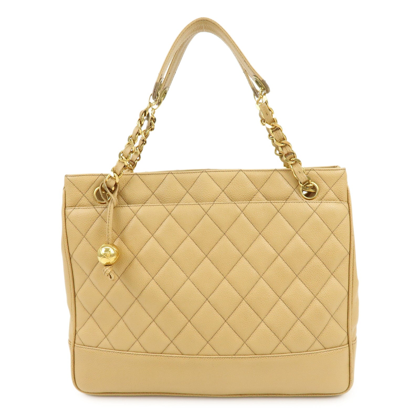 CHANEL Matelasse Caviarskin Shoulder Bag Hand Bag Beige