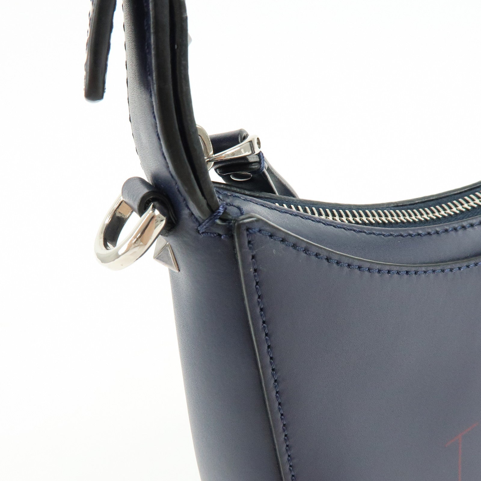 VALENTINO Logo Leather 2Way Bag Hand Bag Shoulder Bag Navy