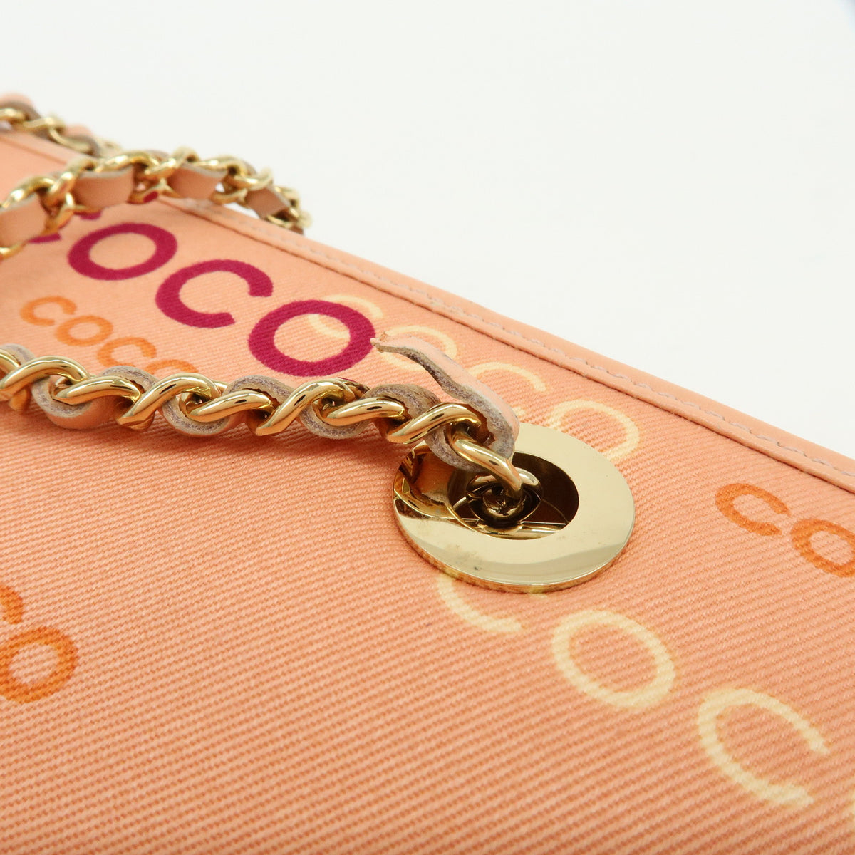 CHANEL COCO Mark Canvas Leather Chain Shoulder Bag Tote Bag Pink Orange