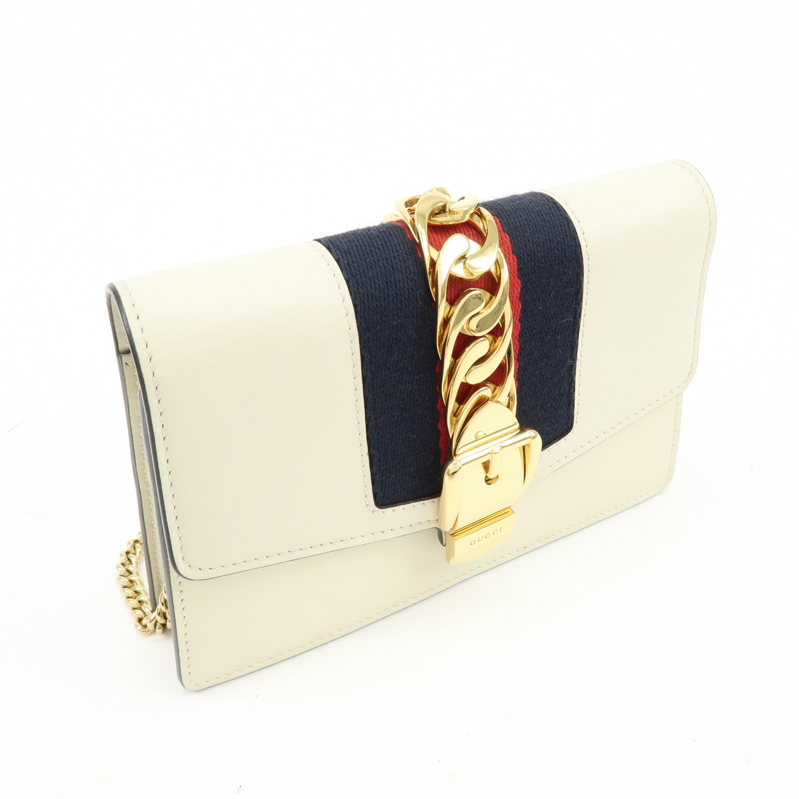 GUCCI Sylvie Sherry Leather Chain Mini Shoulder Bag White 494646