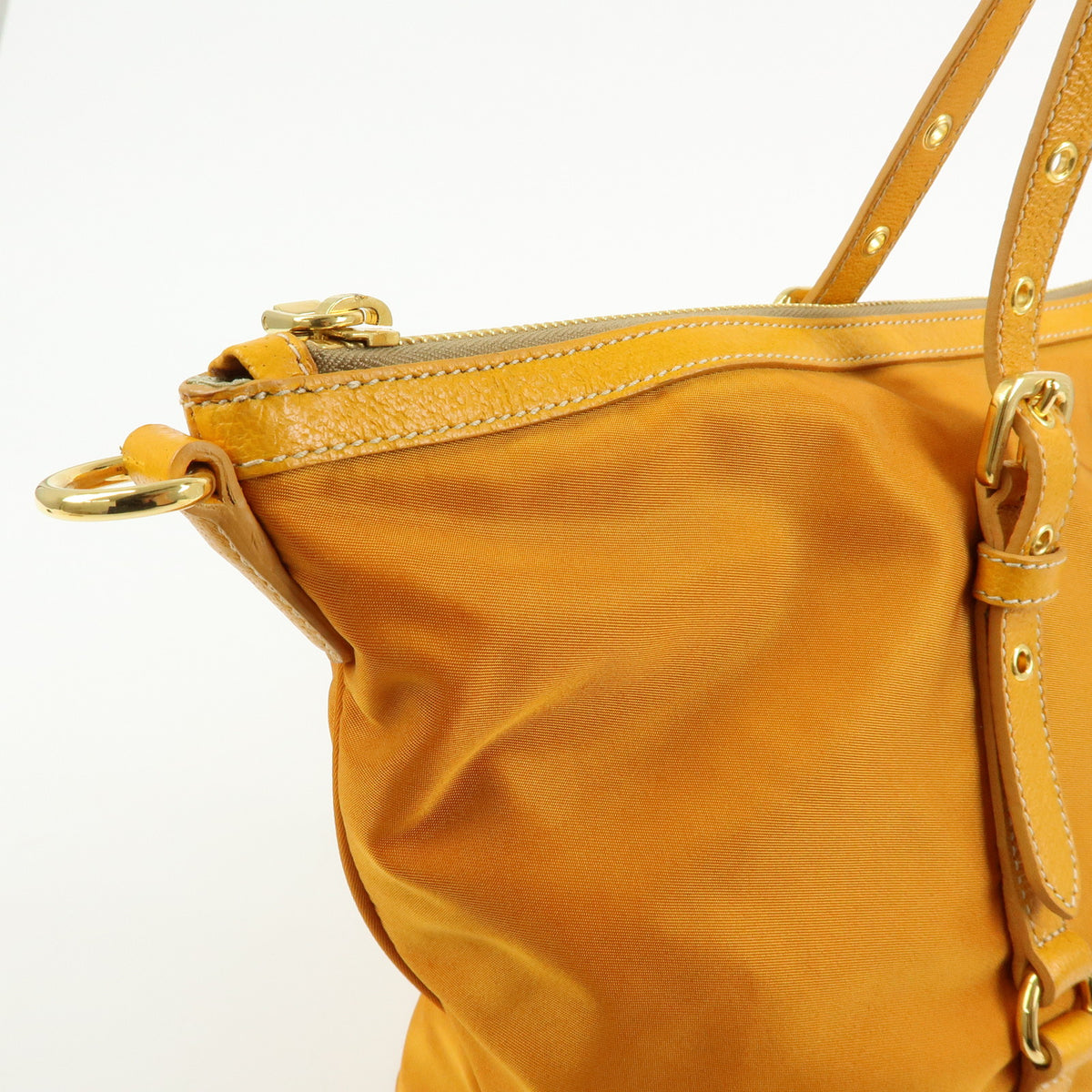 PRADA Triangle Logo Nylon Leather Tote Bag Shoulder Bag Orange BR4253