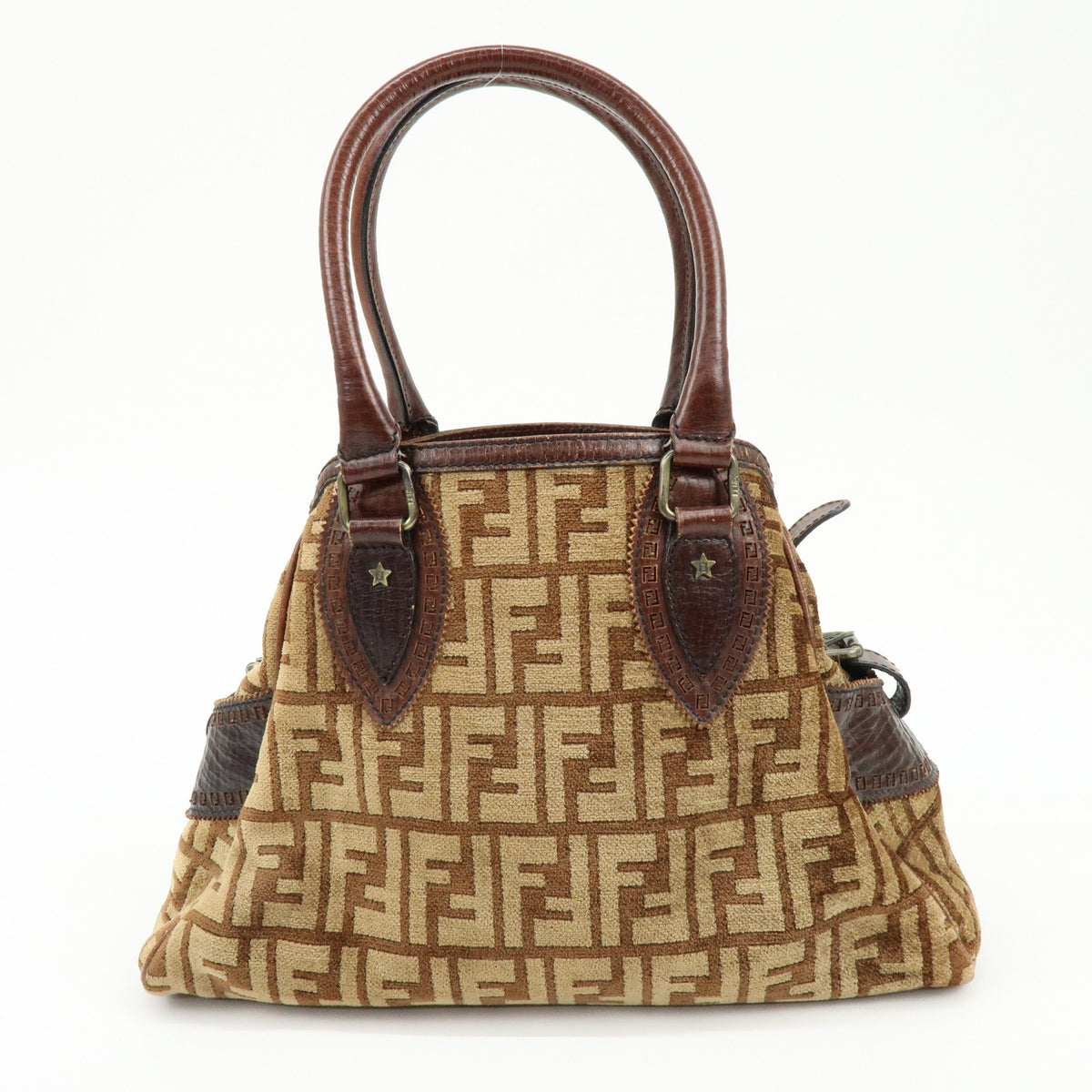FENDI Zucca Etnico Velour Leather Tote Bag Shoulder Bag Brown 8BN157
