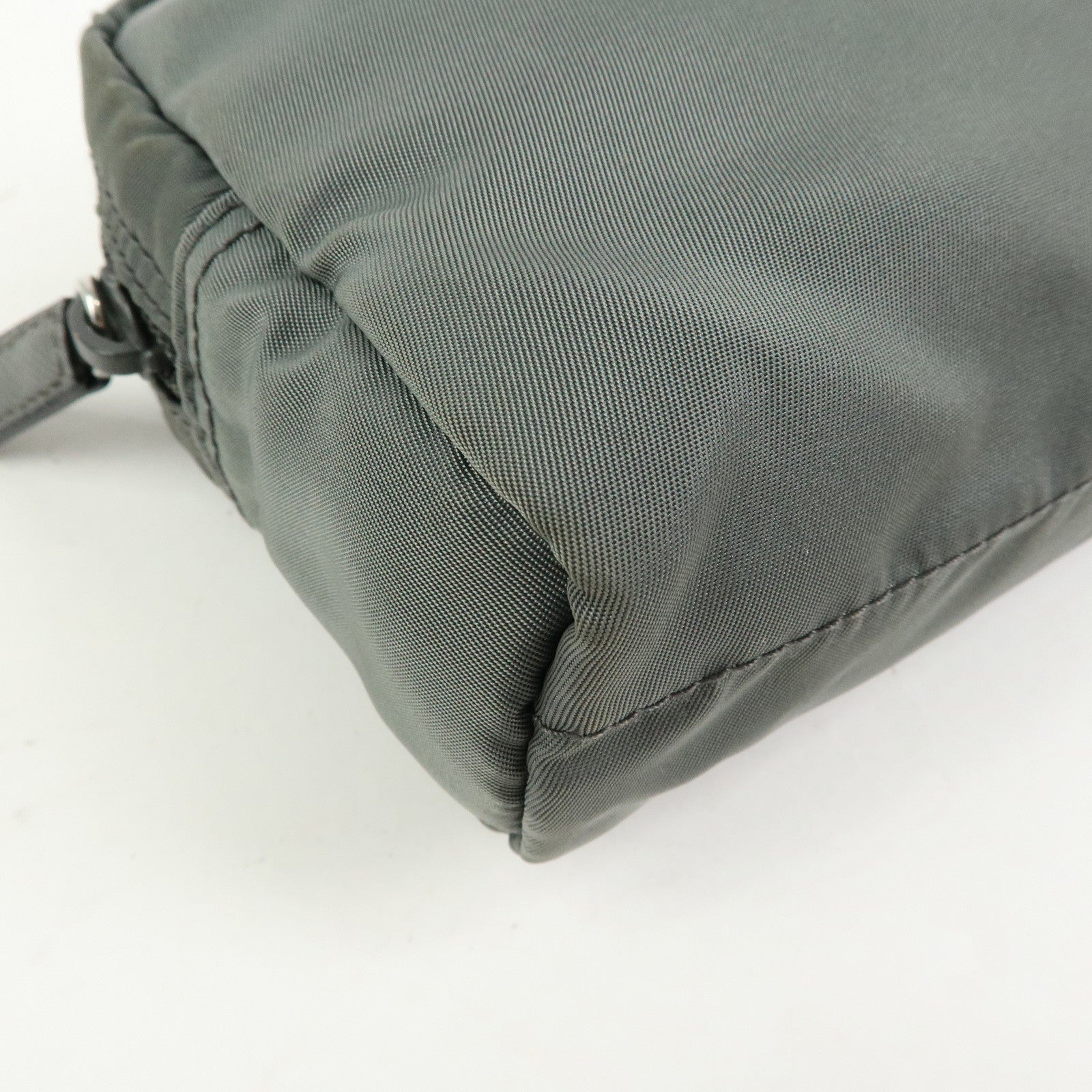 PRADA Triangle Logo Nylon Pouch Cosmetic Case Makeup Case Gray