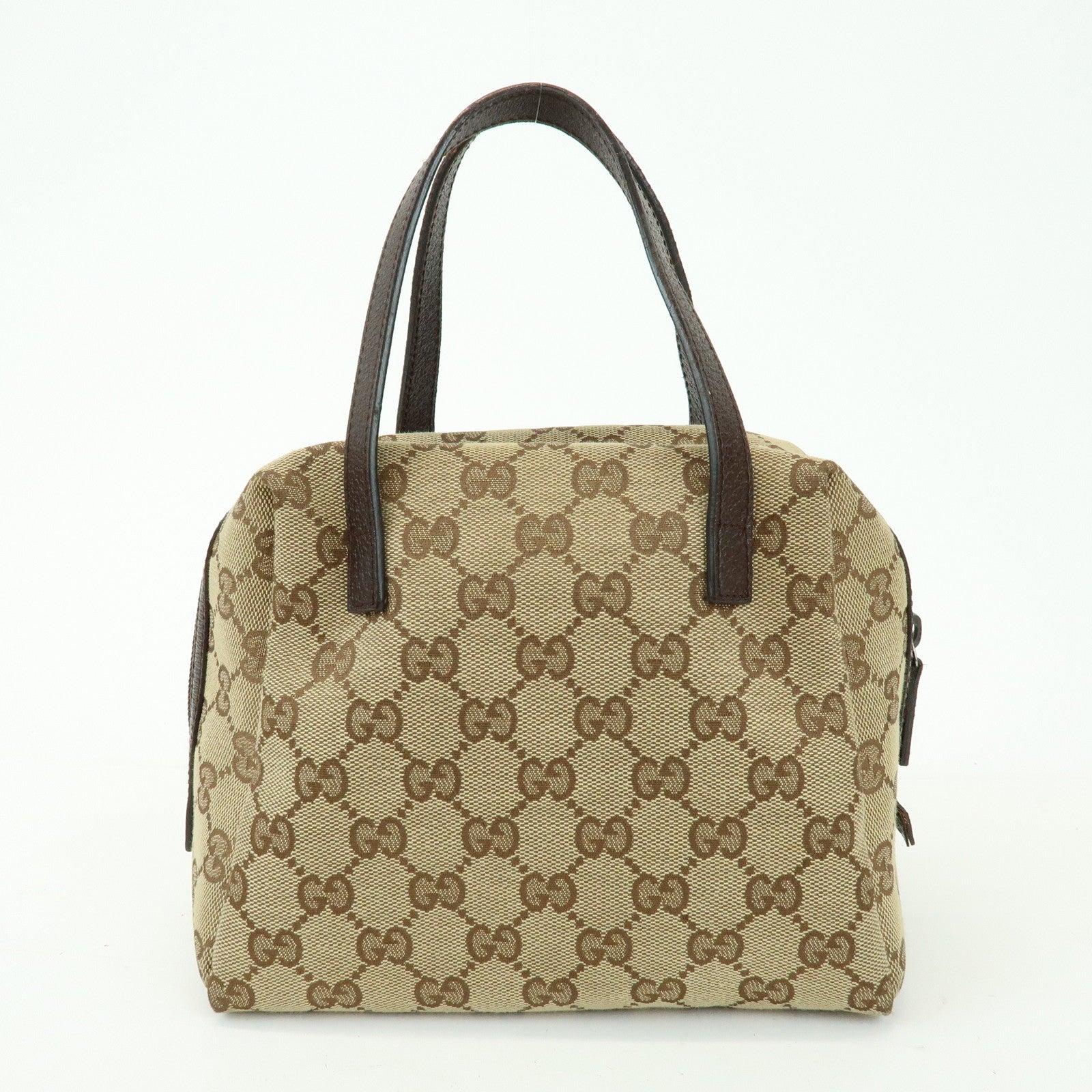 GUCCI GG Canvas Leather Hand Bag Mini Boston Bag Beige Brown 124542