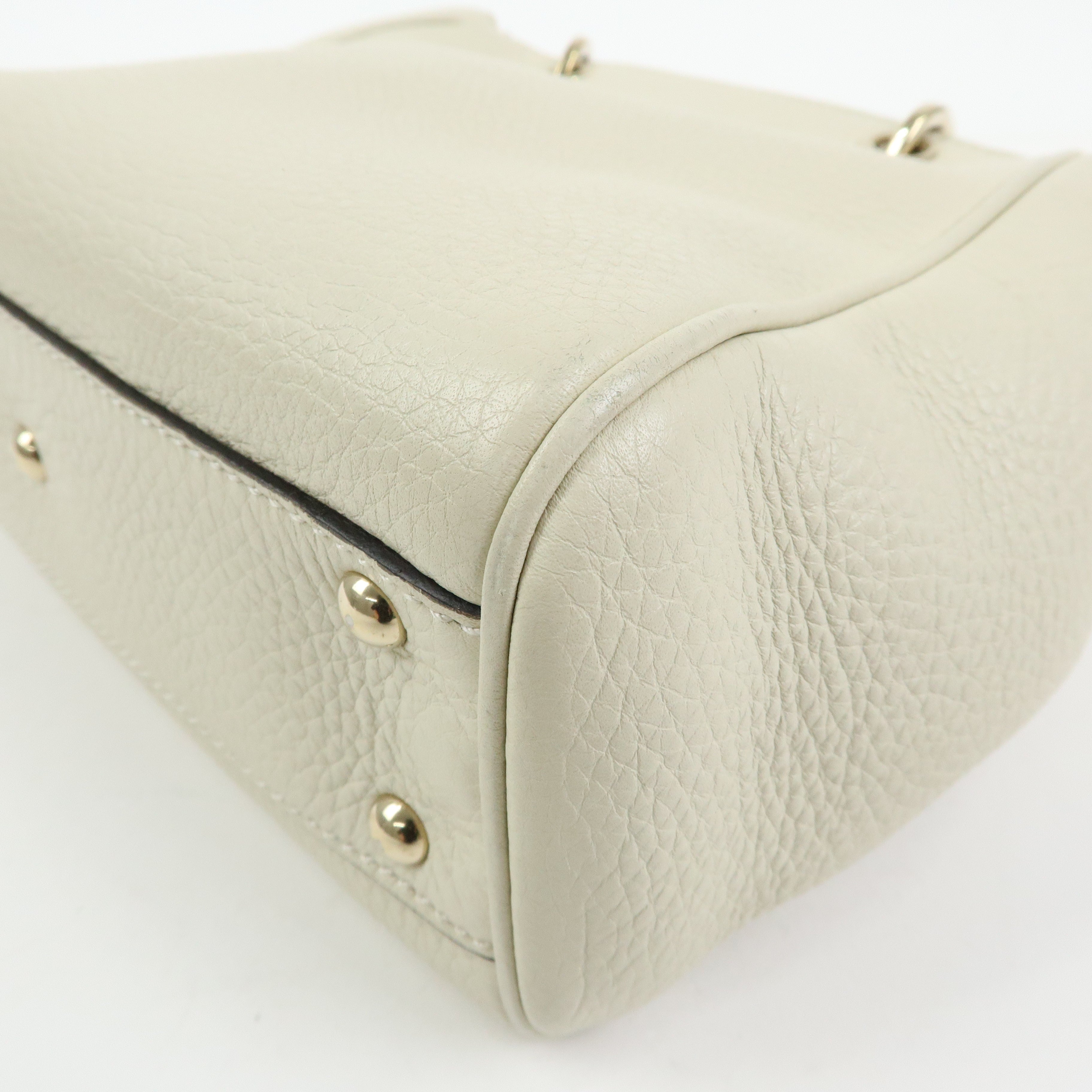 GUCCI Bamboo Mini Shopper Leather 2Way Bag Hand Bag White 368823