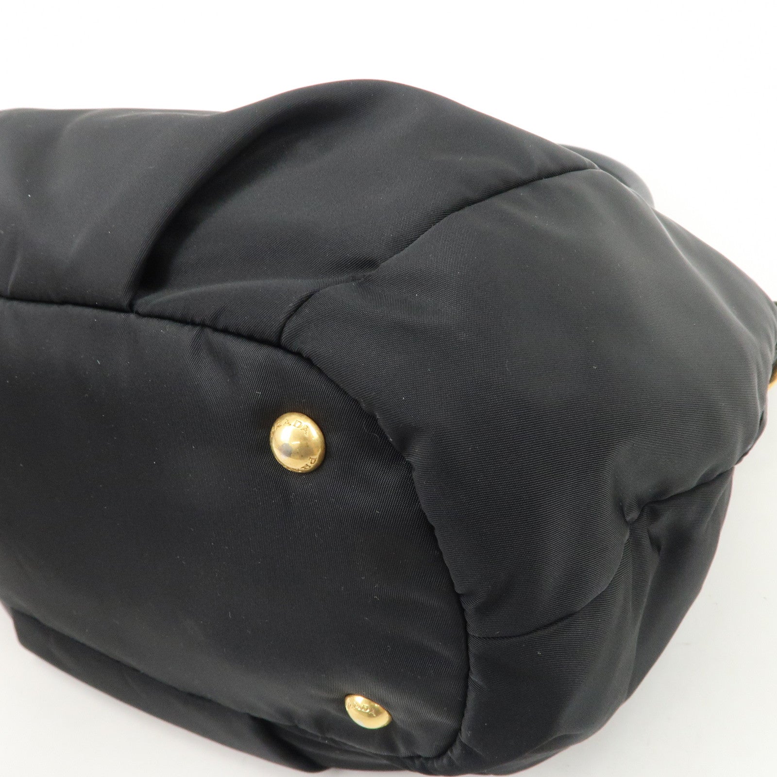 PRADA Logo Nylon Leather 2way Tote Bag Hand Bag Black Gold Hardware Used