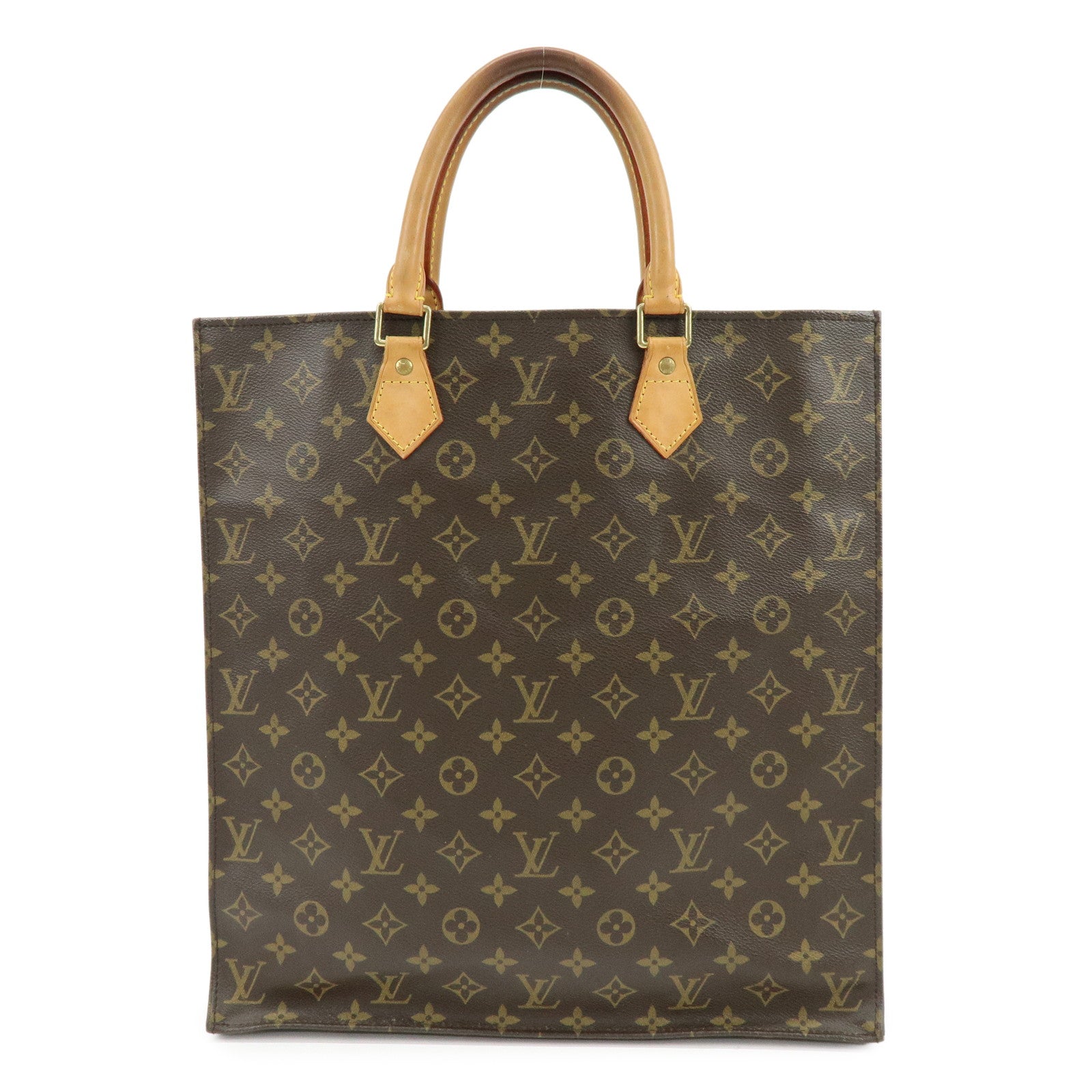 Louis Vuitton Monogram Sac Plat Tote Bag Hand Bag Brown M51140