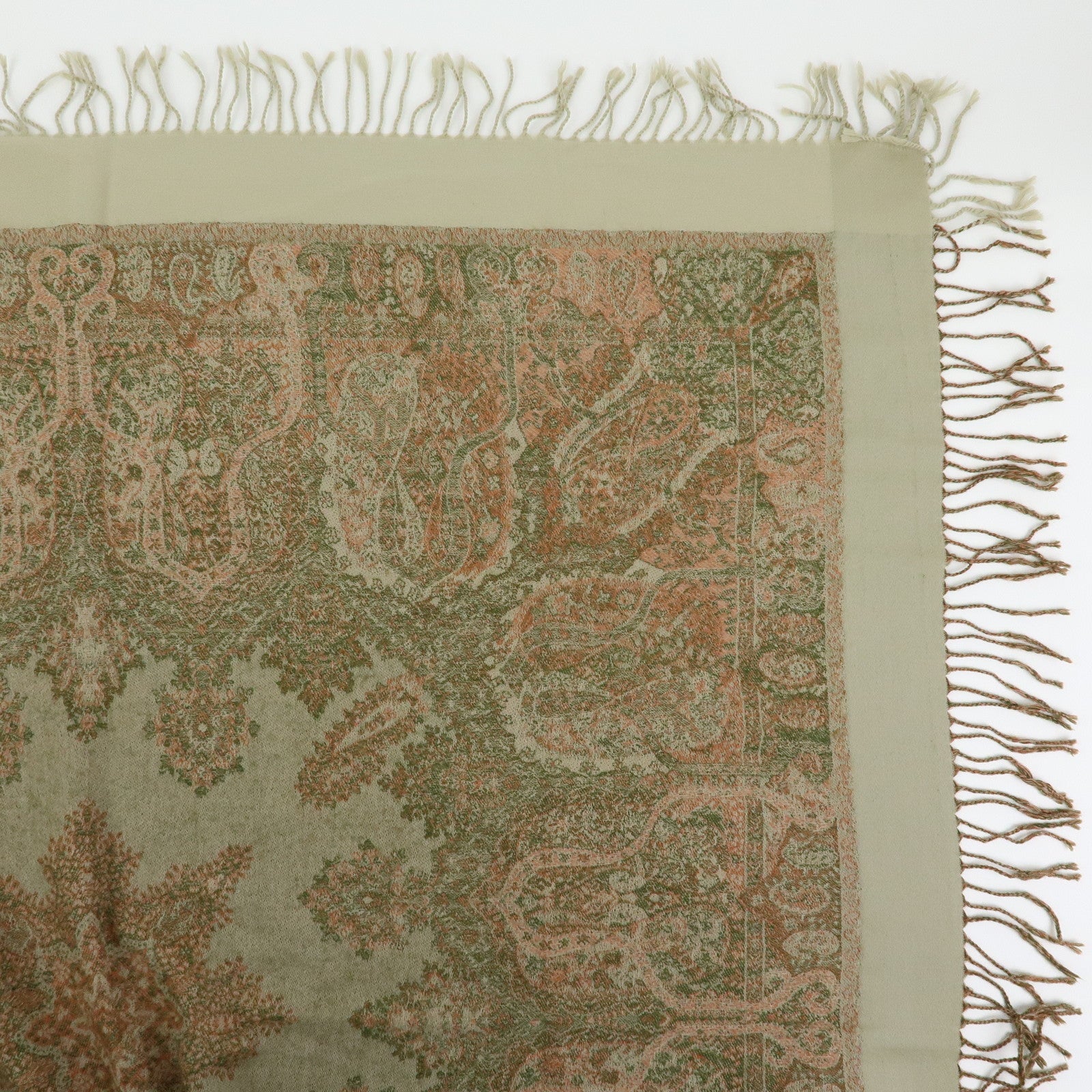 Christian Dior Wool 100% Scarf Paisley Stole Green Coral
