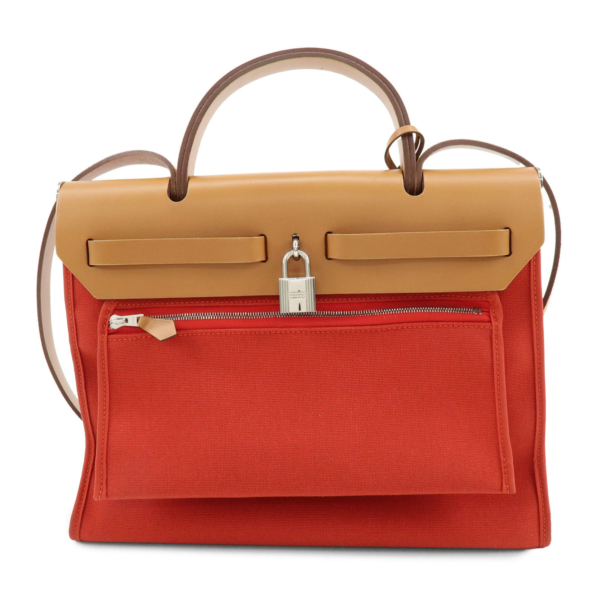HERMES Toile Militaire Herbag Zip PM 2Way Bag T Stamped Sanguine