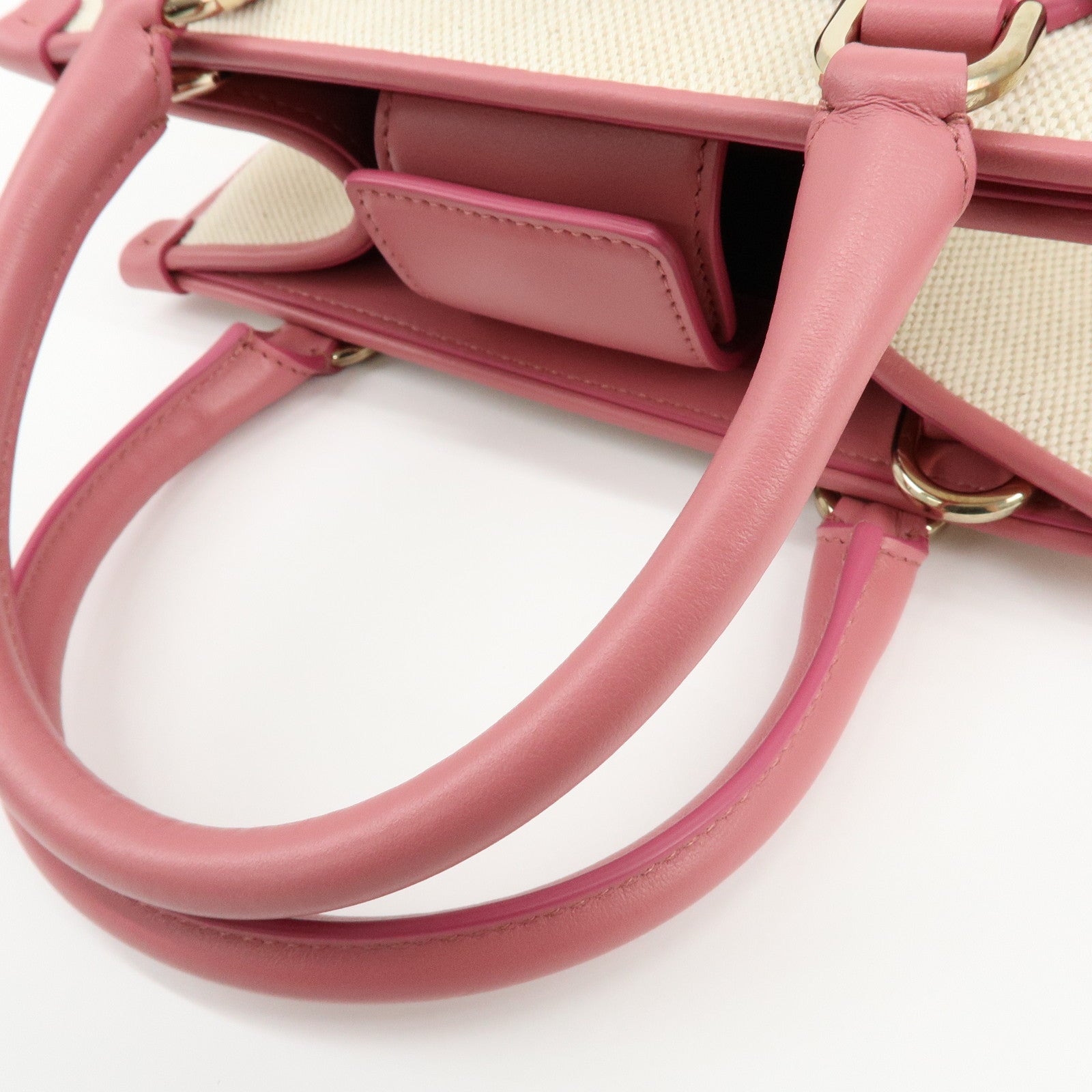 BVLGARI Logo Canvas Leather 2Way Bag Hand Bag Shoulder Bag Pink