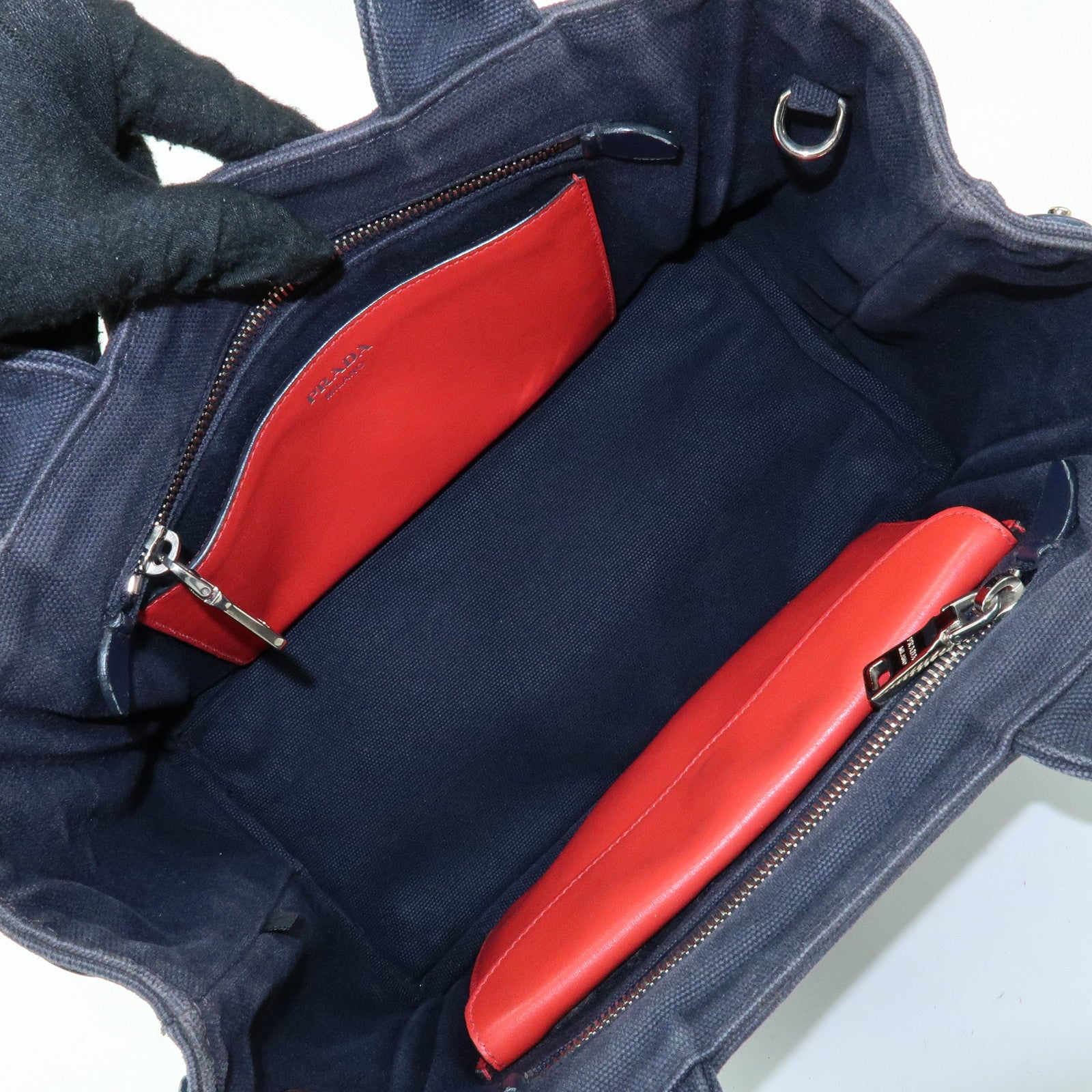 PRADA Canapa Mini Triangle Logo Denim Canvas 2Way Bag Navy 1BG439