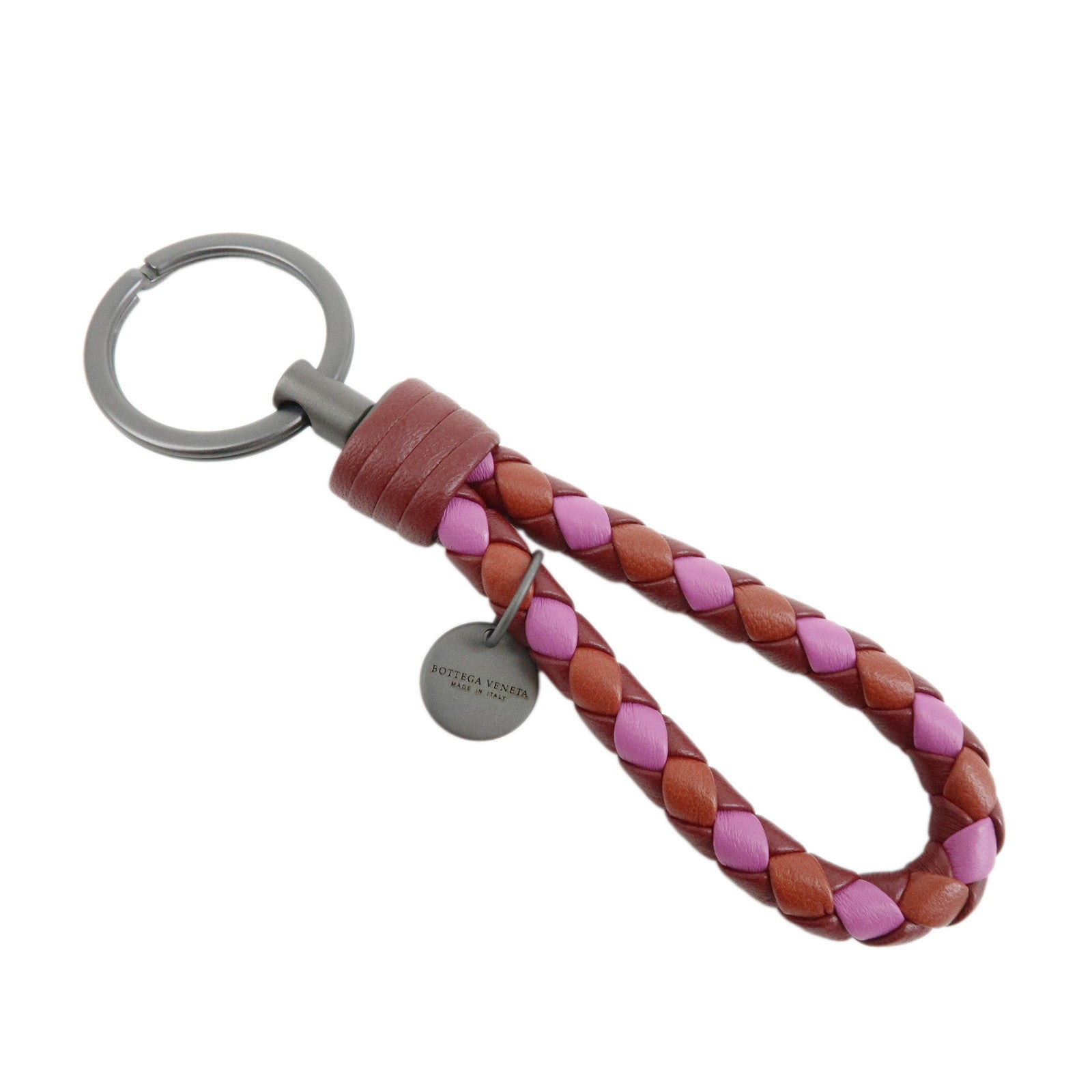 BOTTEGA VENETA Intrecciato Leather Bag Charm Key Chain Bordeaux