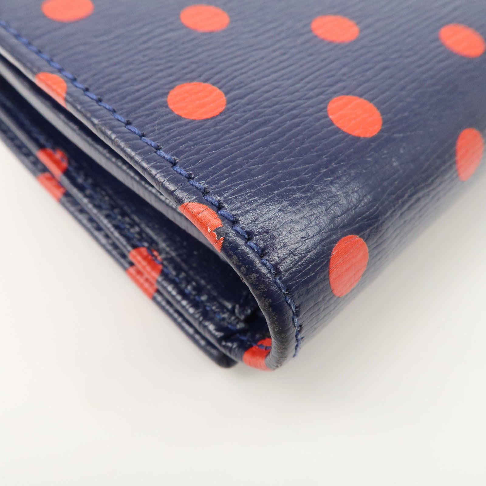 GUCCI Horsebit Dots Pattern Leather Bi-fold Wallet Navy Red 621891 Used