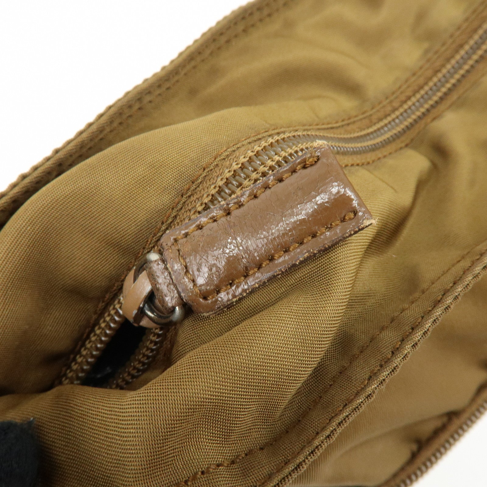 PRADA Triangle Logo Nylon Shoulder Bag Crossbody Bag Khaki