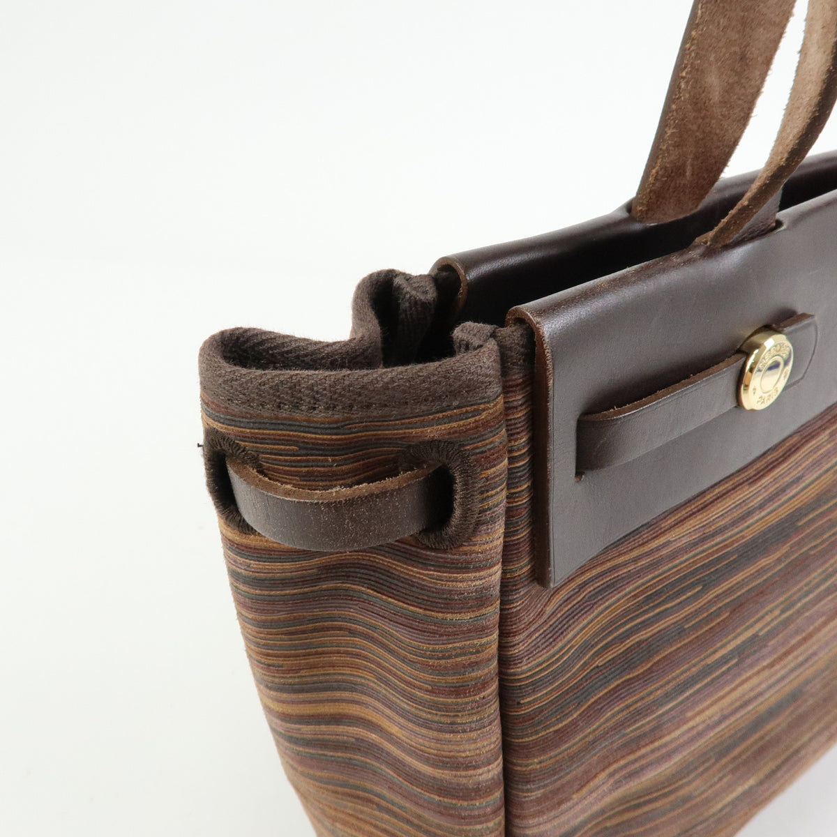 HERMES Herline Cabas PM Vivrato Leather Hand Bag □G Stamped Brown Black