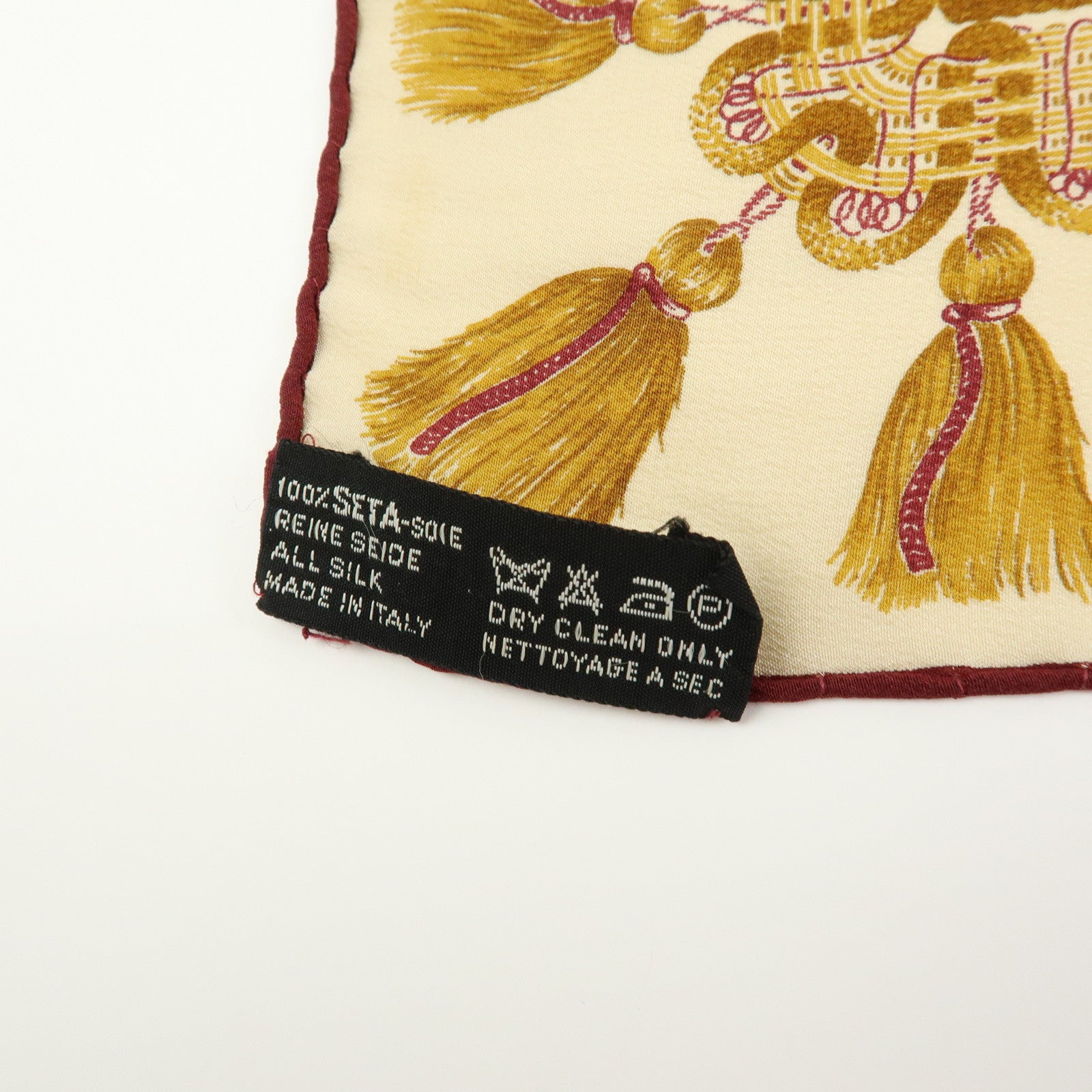 CHANEL Silk 100% Scarf Shawl Tassel Pattern Brown Bordeaux