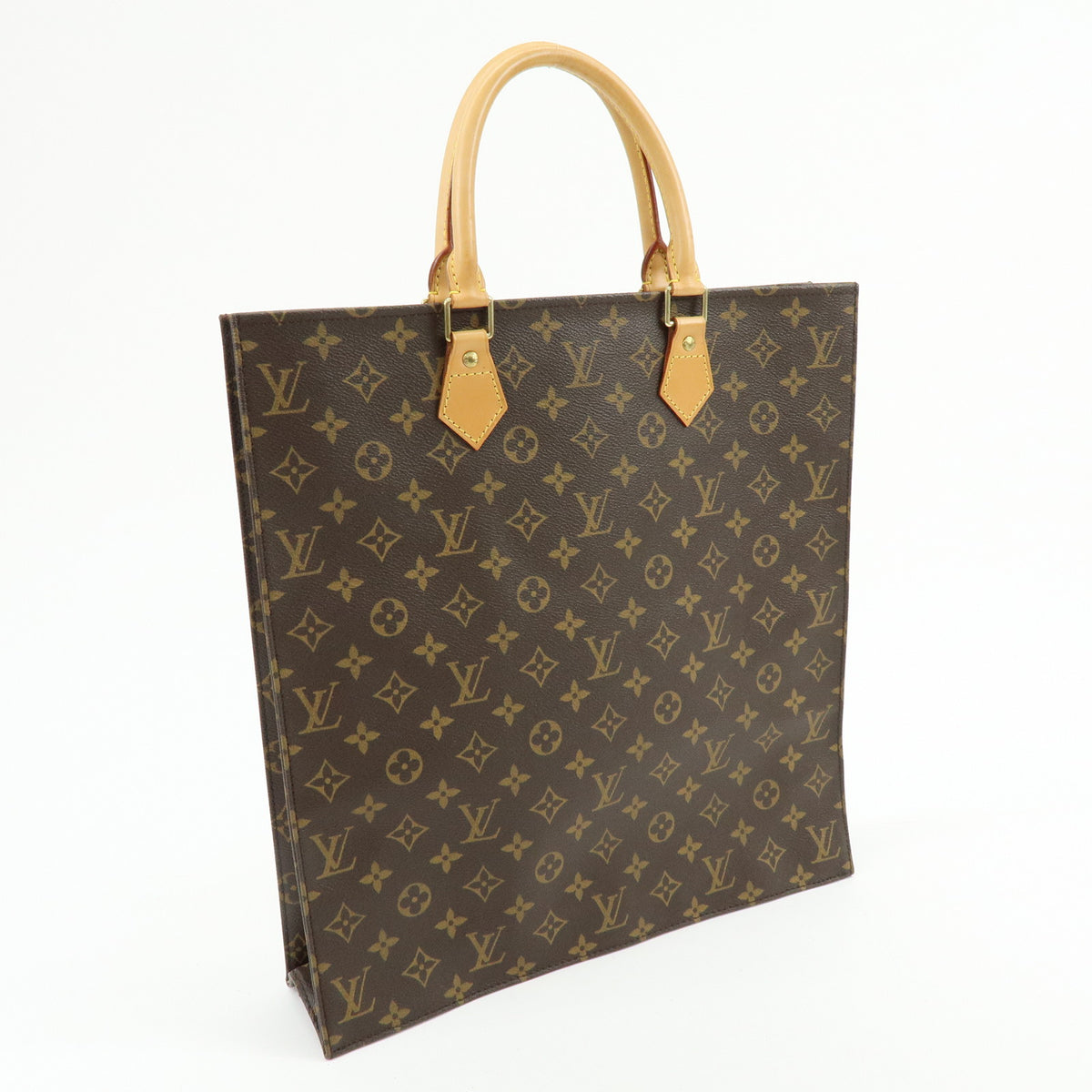 Louis Vuitton Monogram Sac Plat Tote Bag Hand Bag Brown M51140