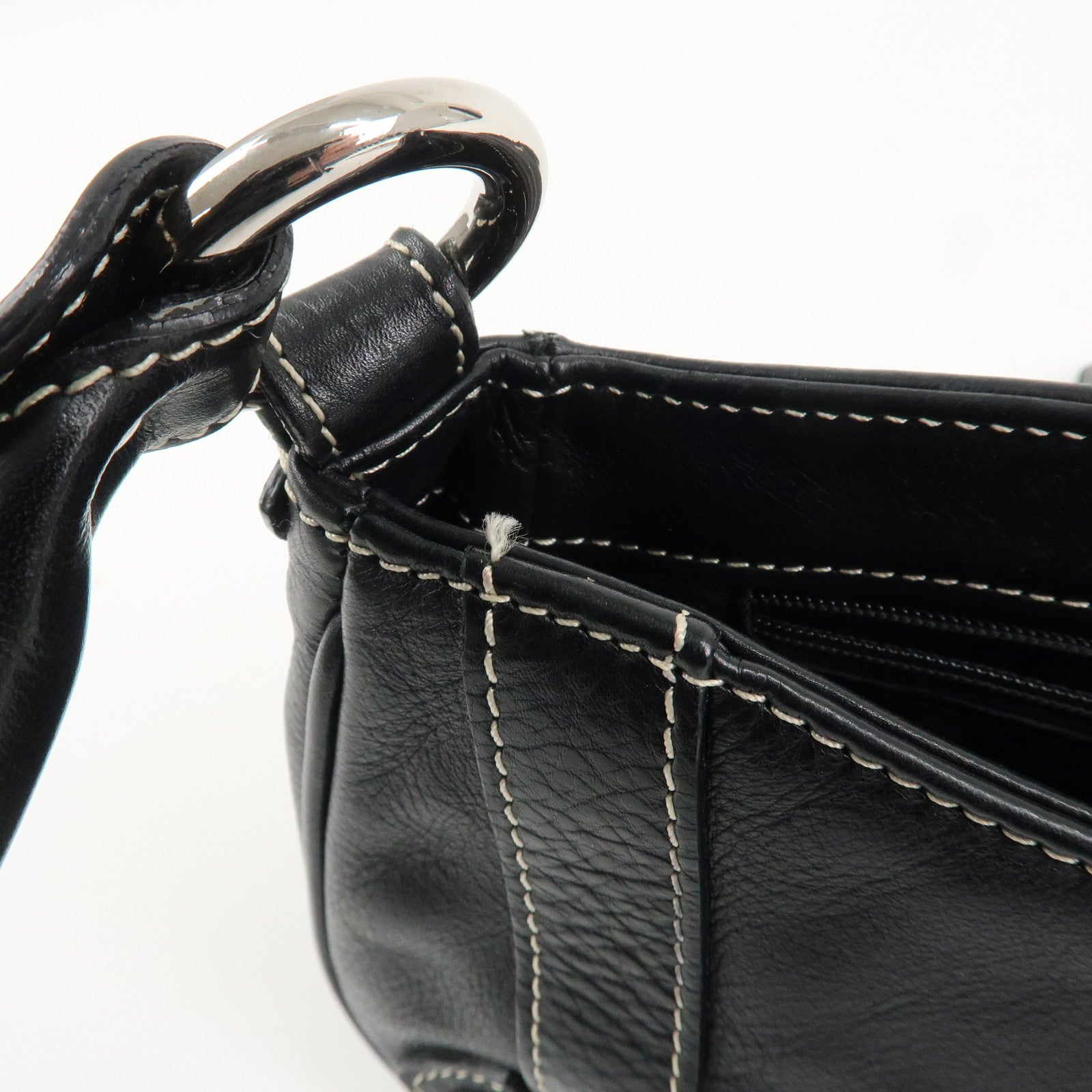 Christian Dior CD Logo Leather Shoulder Bag Hand Bag Black Used