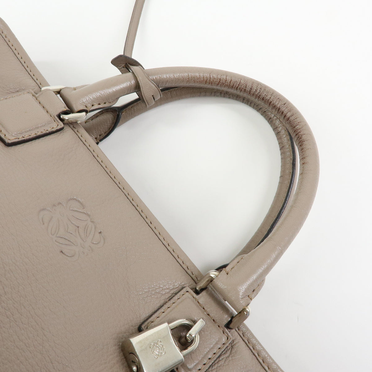 LOEWE Anagram Amazona 36 Leather Hand Bag Boston Bag Greige