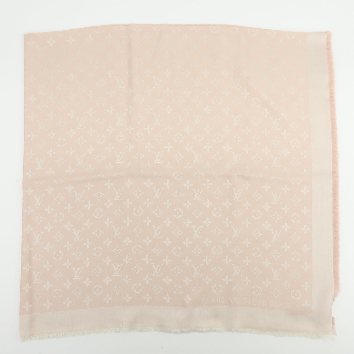 Louis Vuitton Monogram Silk Wool Scarf Shawl Light Pink