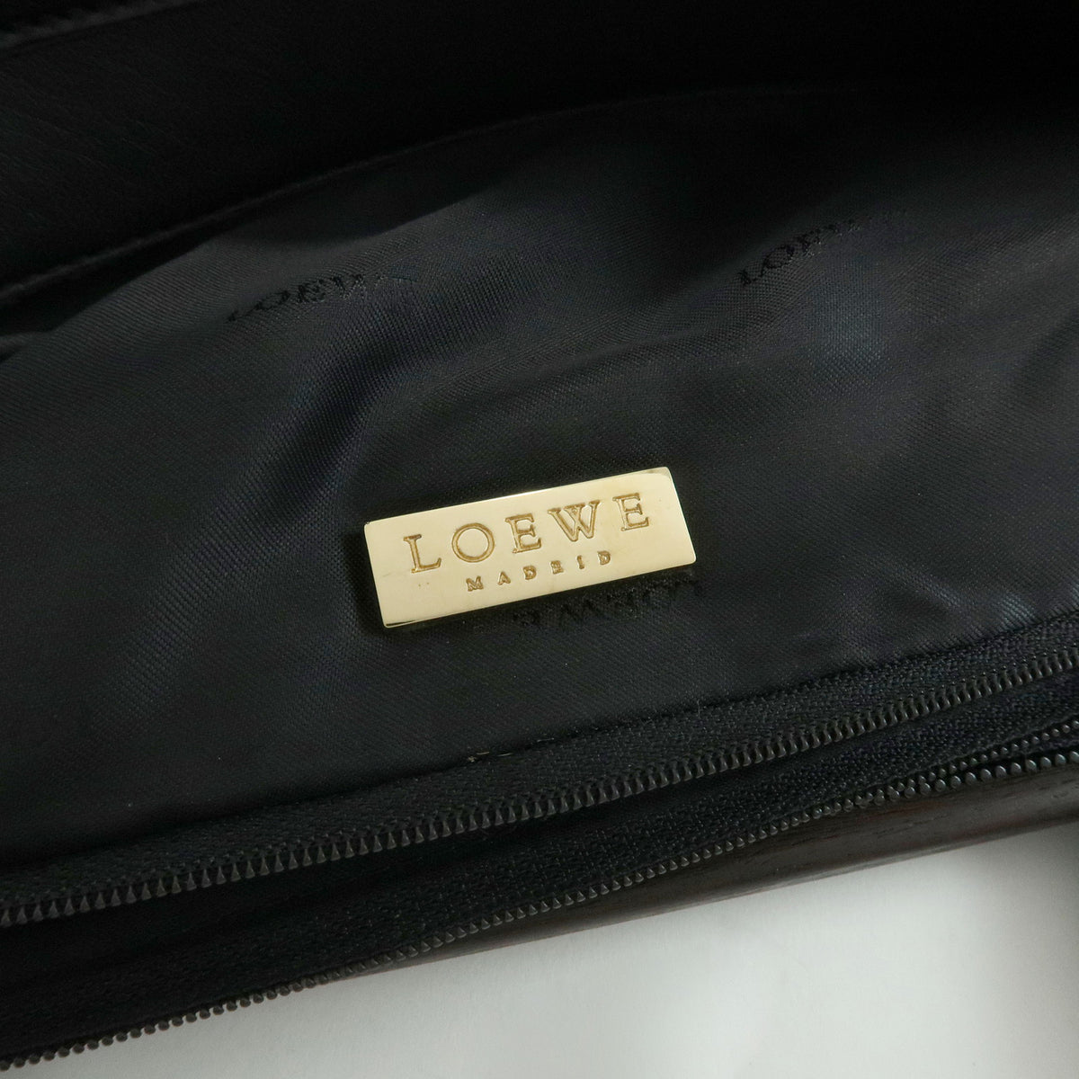 LOEWE Nappa Leather Wood Hand Bag Tote Bag Black Brown