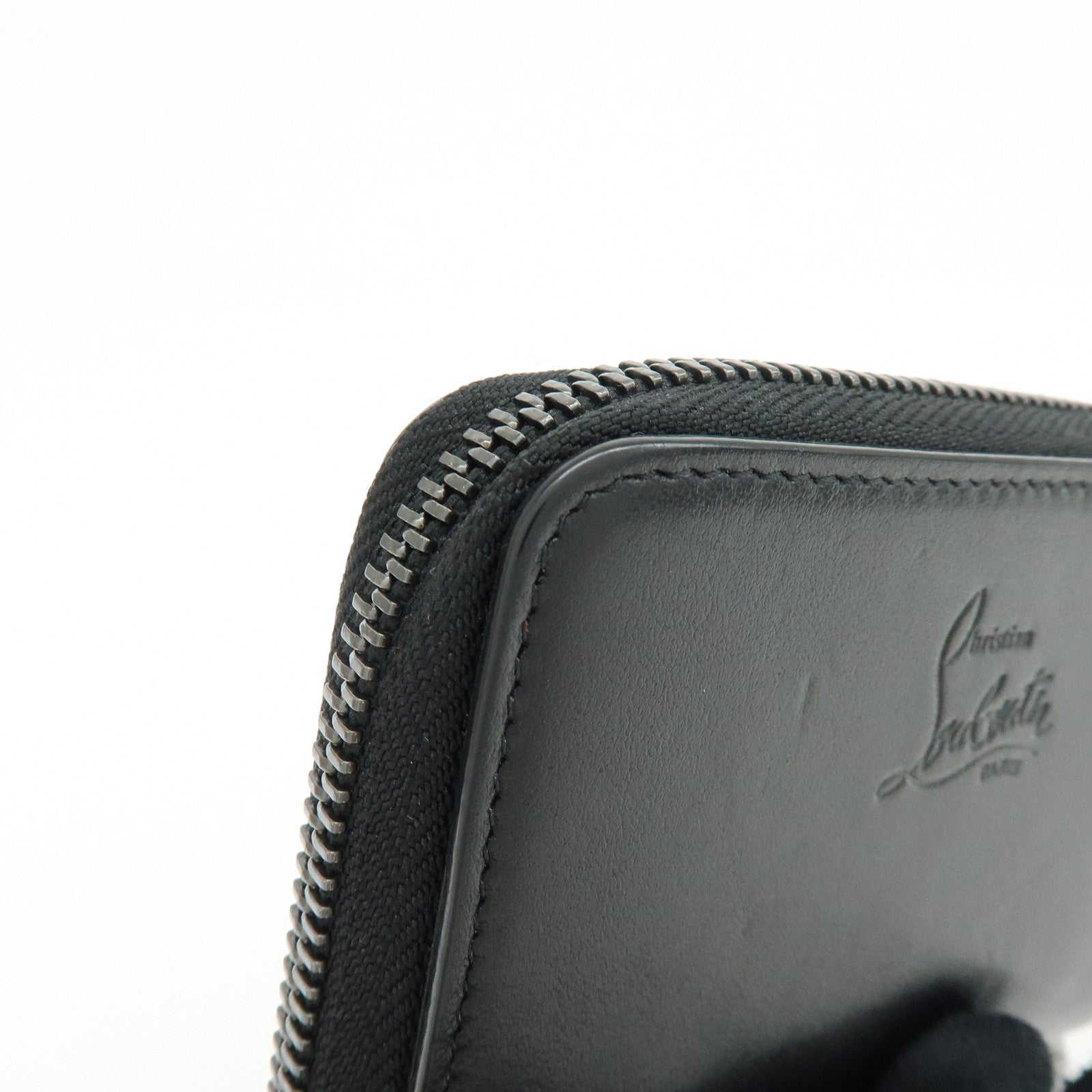 Christian Louboutin Leather Studs Compact Wallet Coin Case Black