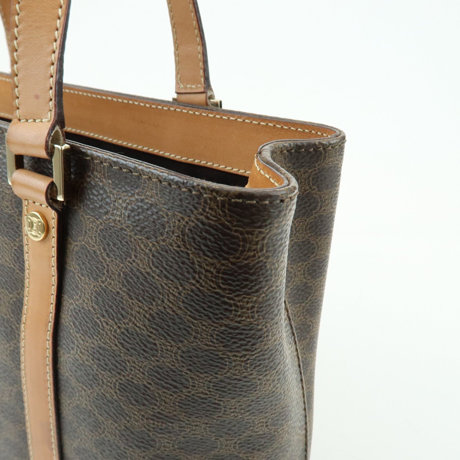 CELINE Macadam Leather Hand Bag Tote Bag Brown