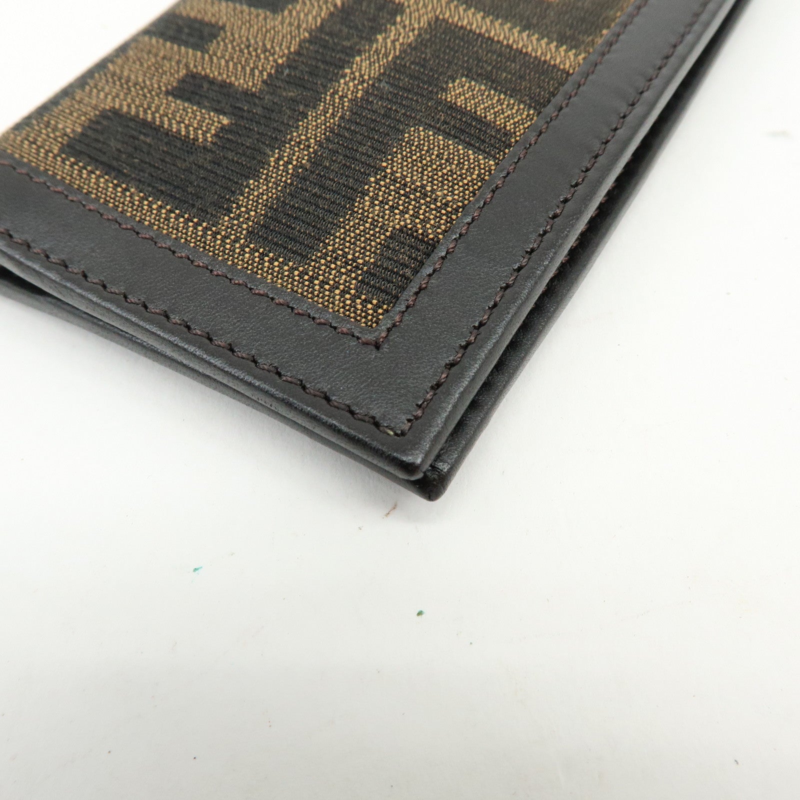 FENDI Zucca Canvas Leather Card Case Card Holder Brown Black 7M0168