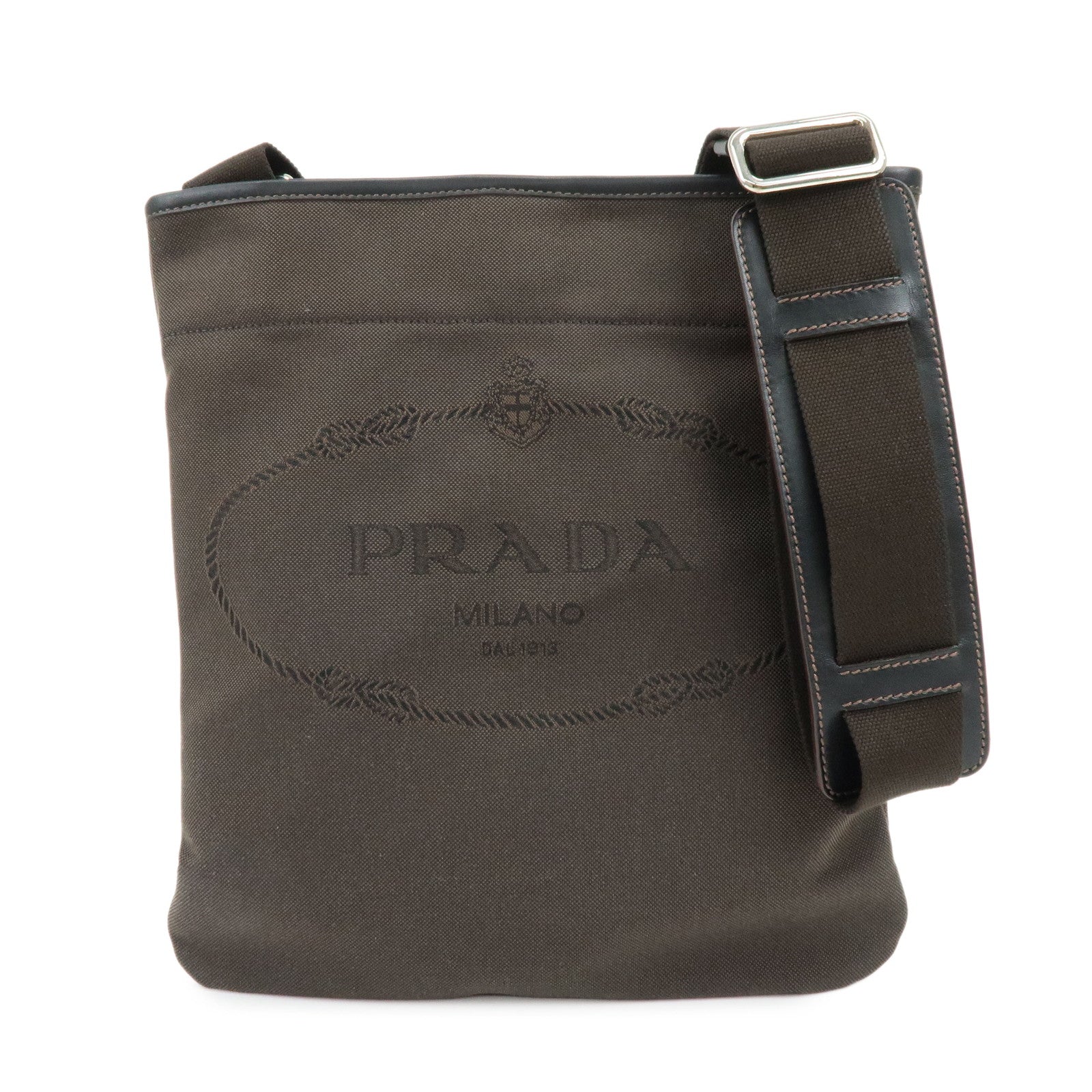 PRADA Logo Jacguard Shoulder Bag Crossbody Bag Dark Brown VA0655