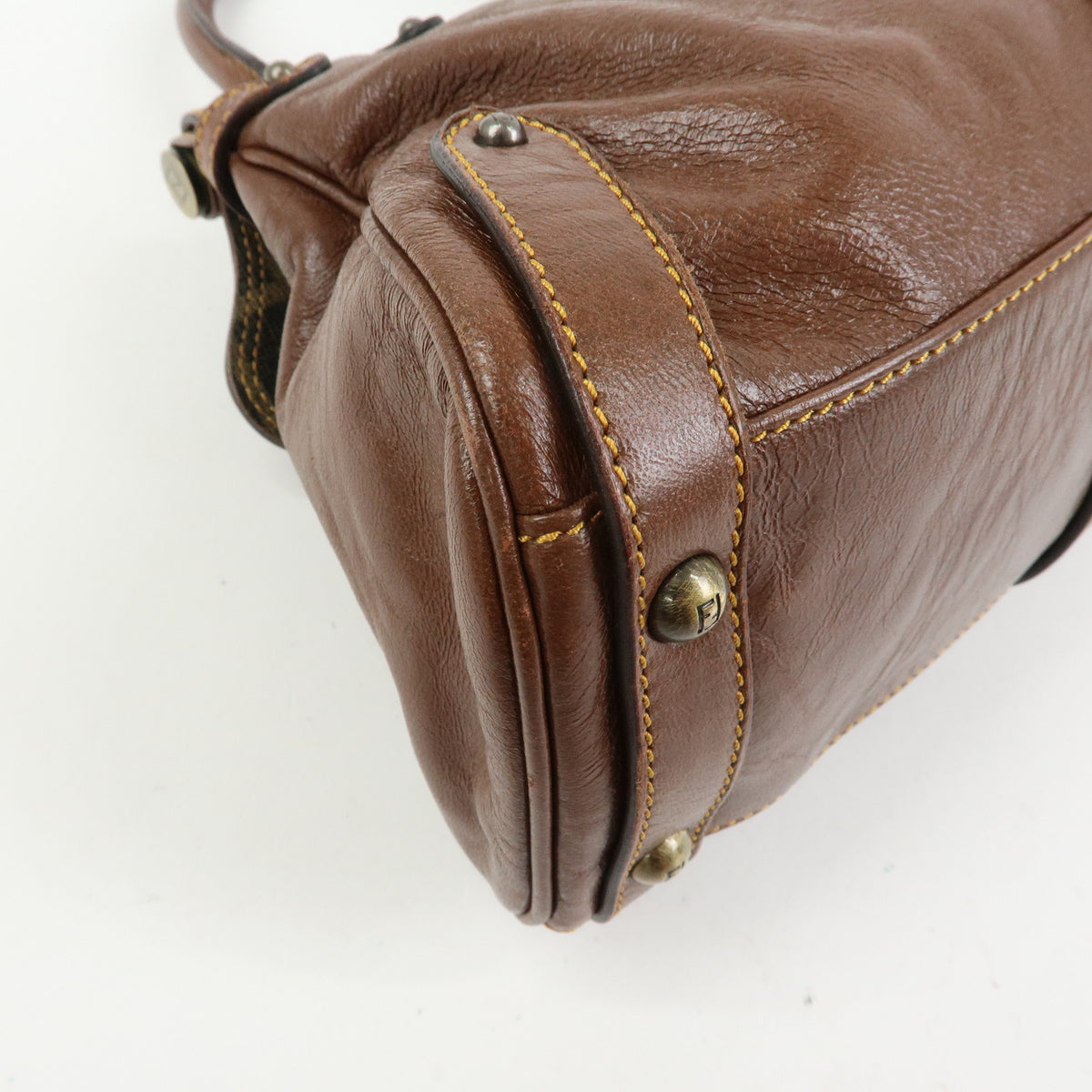 FENDI Zucca Leather Borsa Magic Hand Bag Brown 8BN143