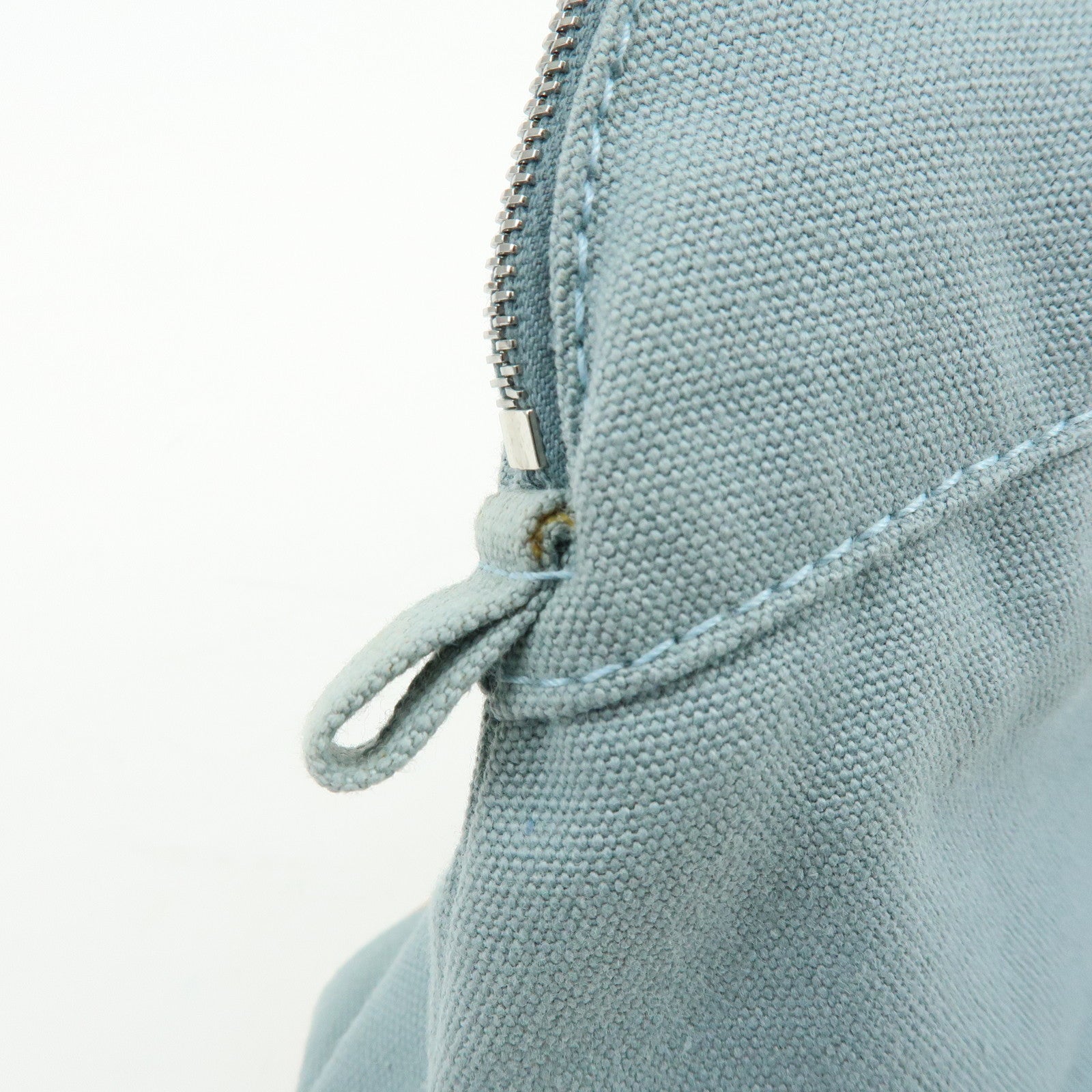 HERMES Bolide Pouch MM Cotton Leather Cosmetic Pouch Light Blue Brown