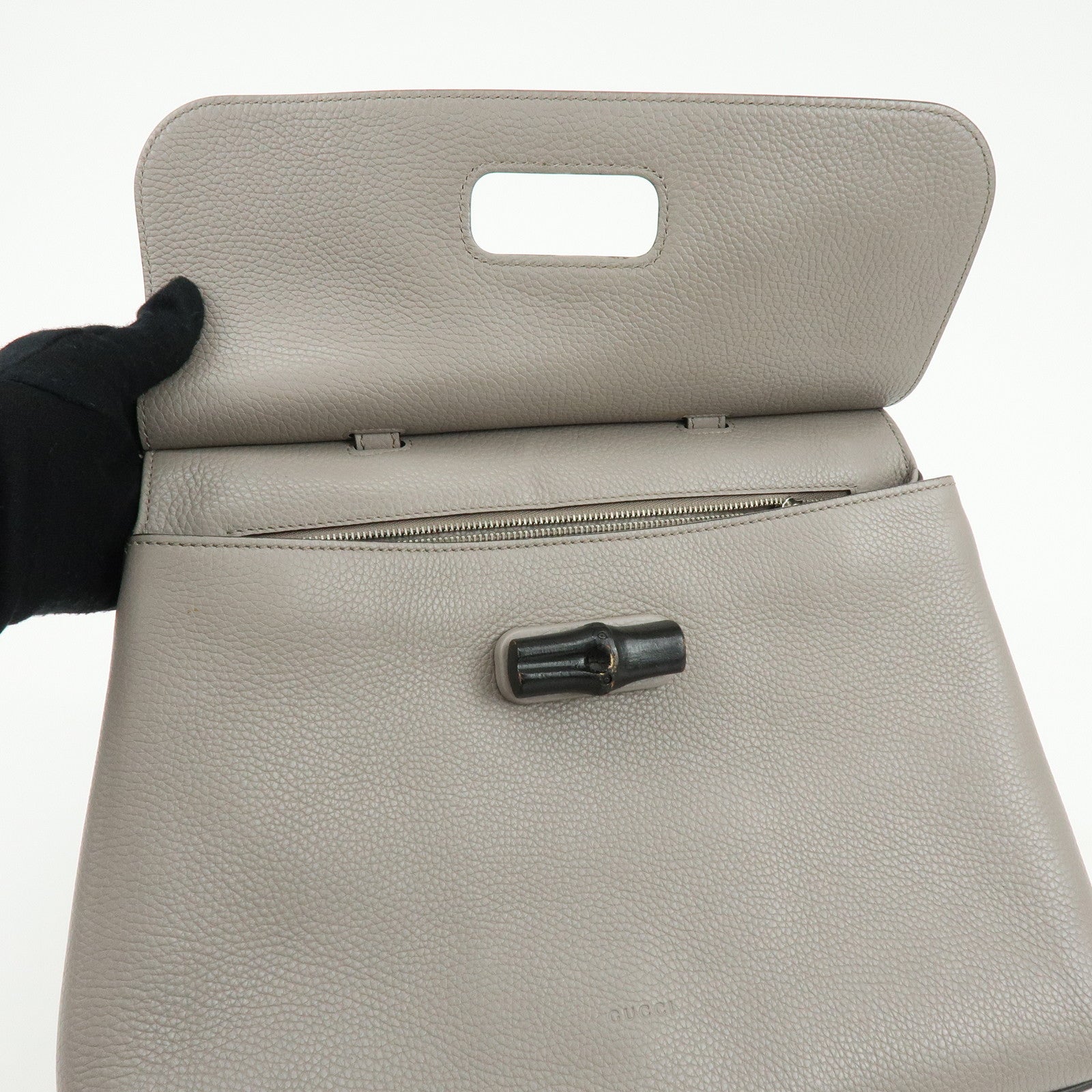 GUCCI Bamboo Leather 2WAY Bag Shoulder Bag Grey 392013