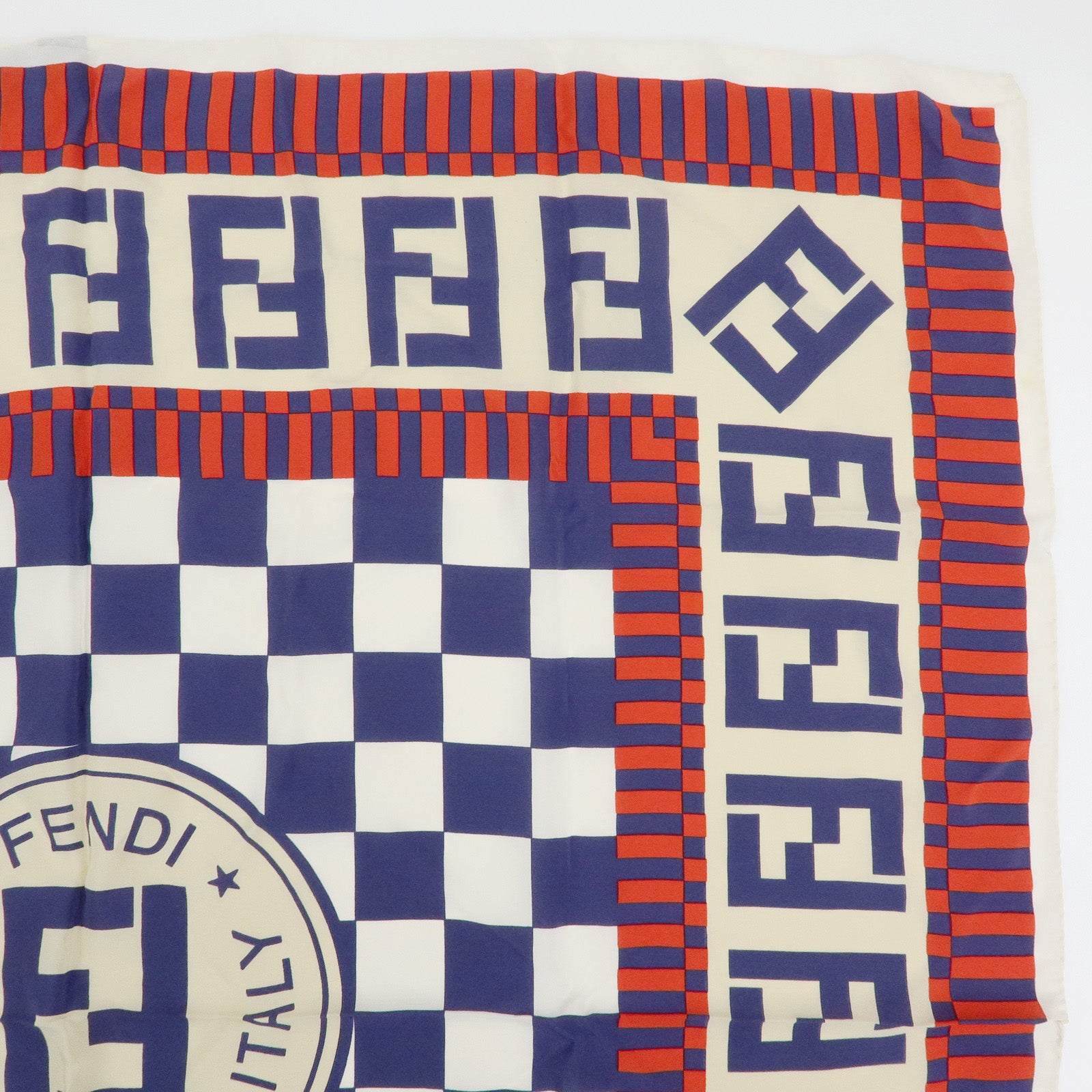 FENDI FF Logo Silk 100% Scarf White Blue Red
