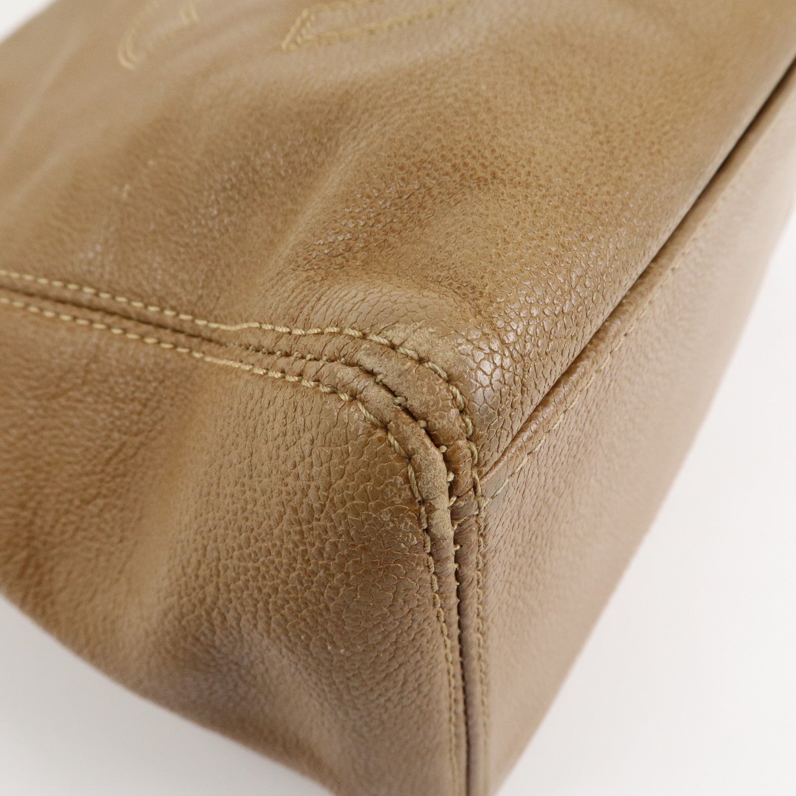 CHANEL COCO Mark Caviarskin Leather Bag Tote Bag Shoulder Bag Beige Used