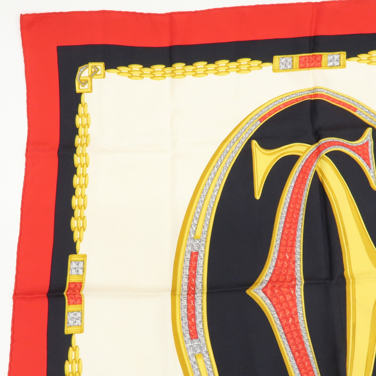Cartier Lot of 2 Silk 100% Scarf Classic Chain Leopard Yellow Red White