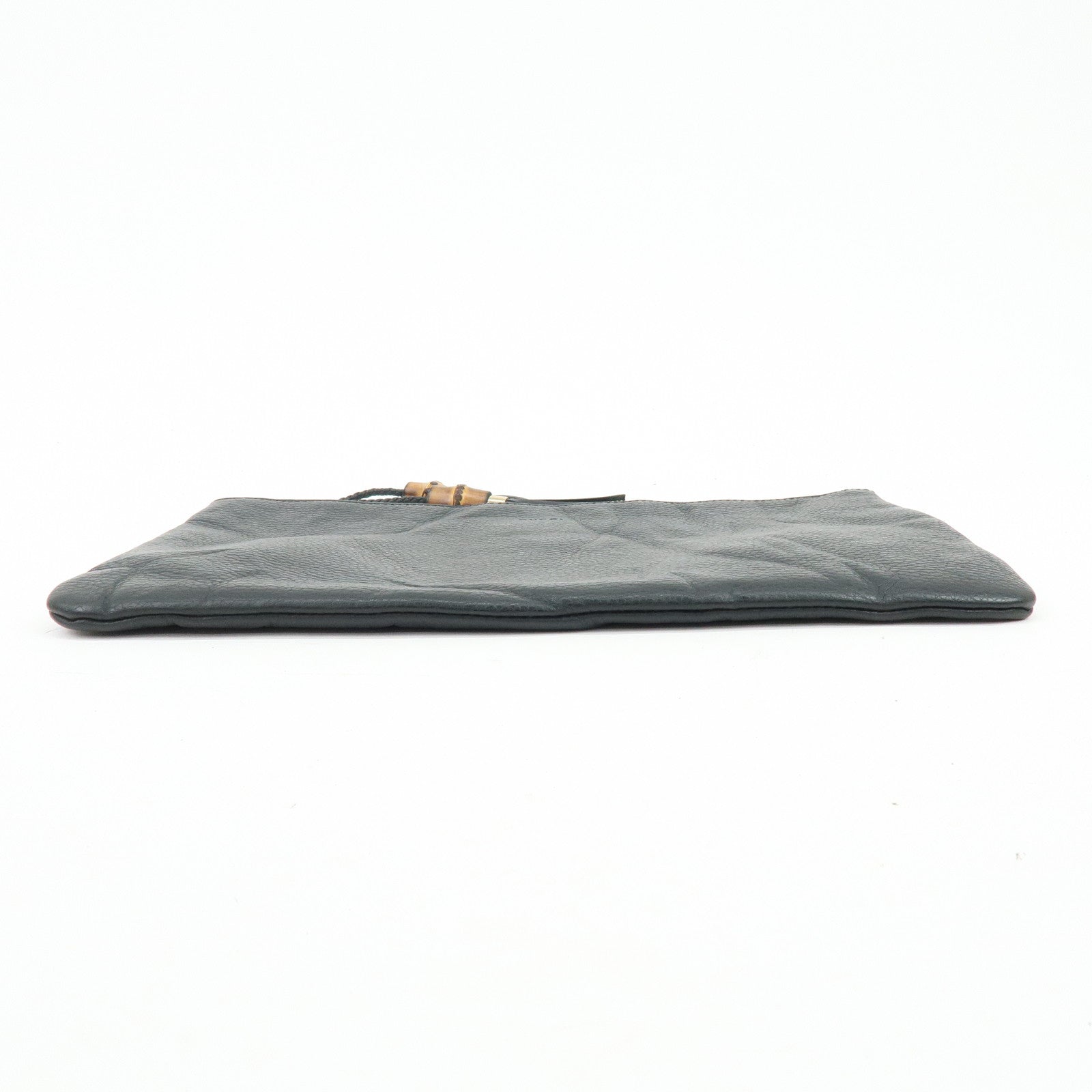 GUCCI Bamboo Leather Clutch Bag Flat Pouch Black 449653