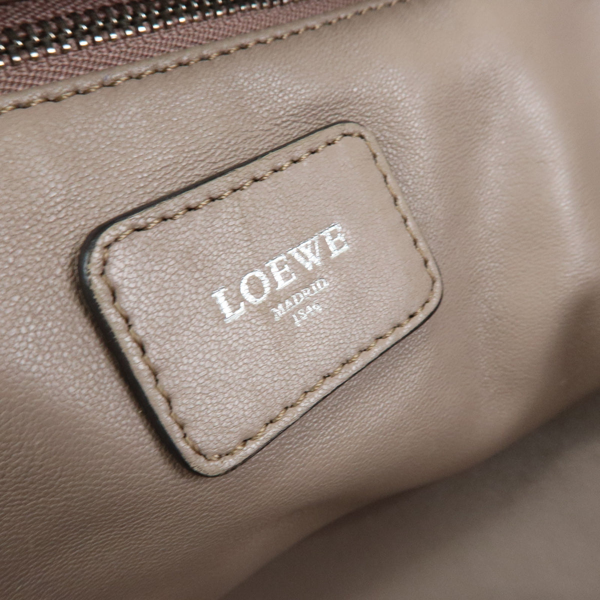 LOEWE Anagram Amazona 36 Leather Hand Bag Boston Bag Greige