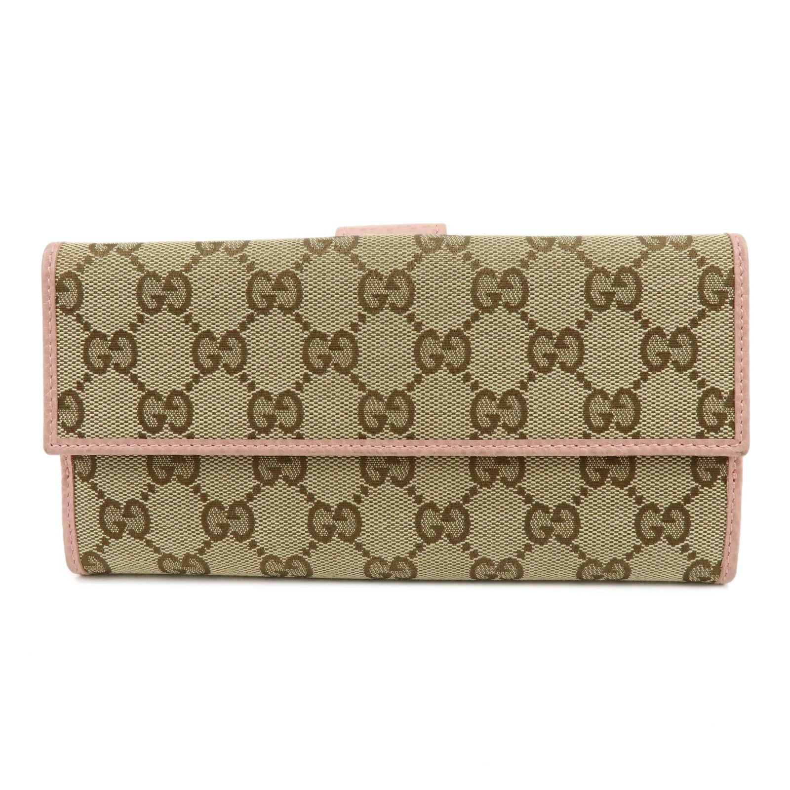 GUCCI GG Canvas Leather W Hook Bi-fold Long Wallet Beige Pink 231841