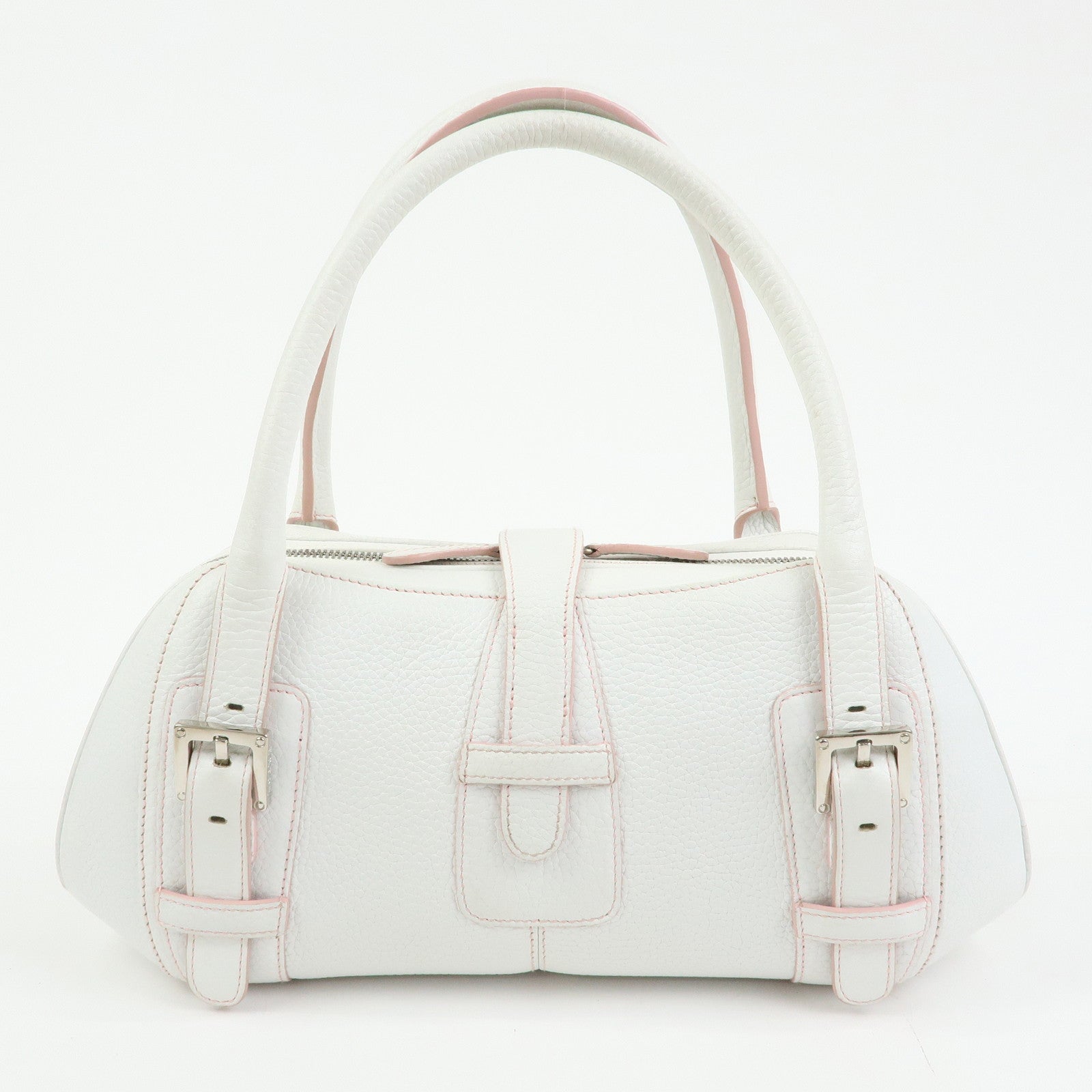 LOEWE Senda Leather Boston Bag Hand Bag White