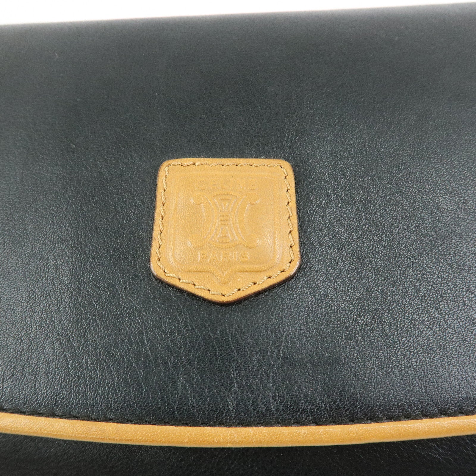 CELINE Macadam Leather Clutch Bag Flat Pouch Black