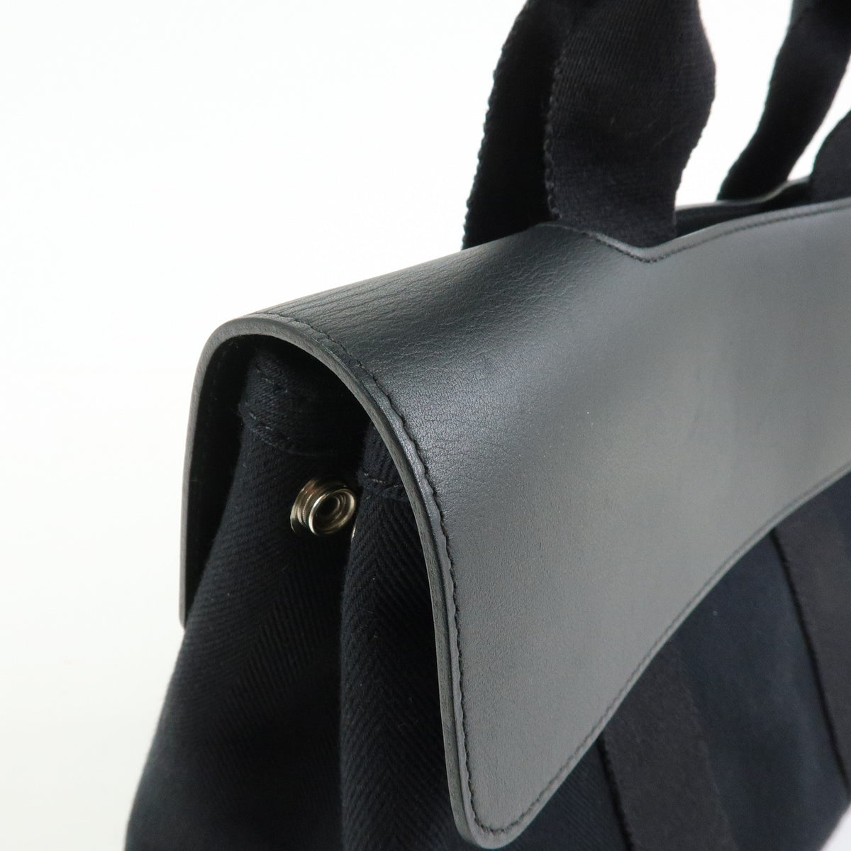 HERMES Valparaiso PM Toile Chevron Tote Bag Hand Bag Black