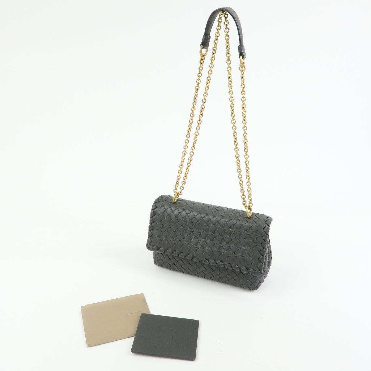 BOTTEGA VENETA Intrecciato Small Olimpia Chain Shoulder Bag Gray