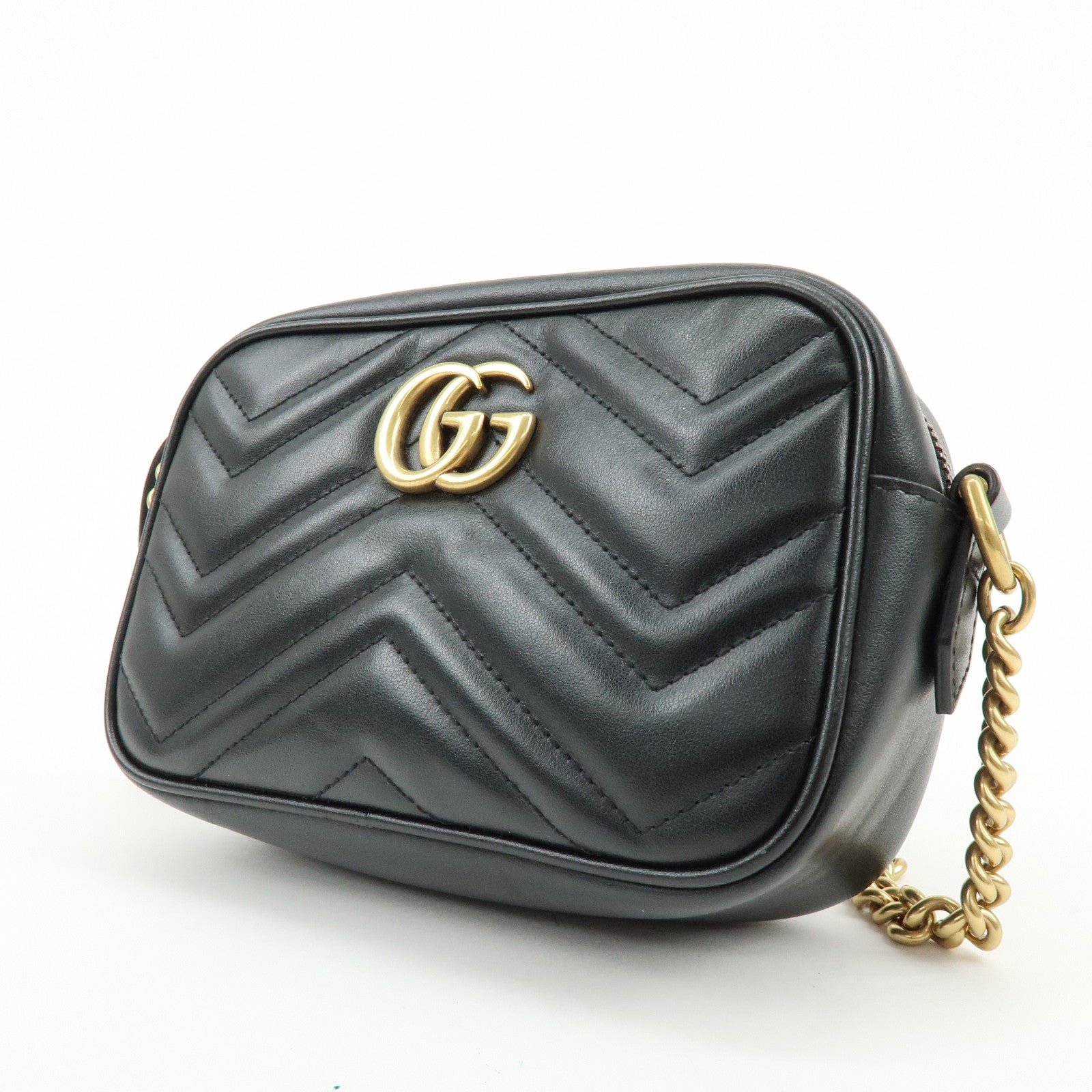 GUCCI GG Marmont Double G Leather Chain Shoulder Bag Black 448065