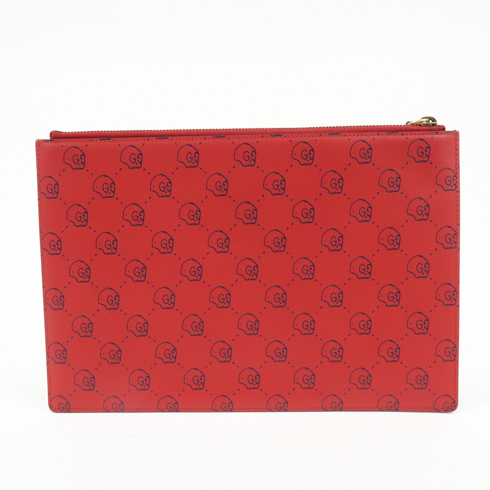GUCCI Leather Gucci Ghost Skull Print Clutch Bag Flat Pouch Red 457010