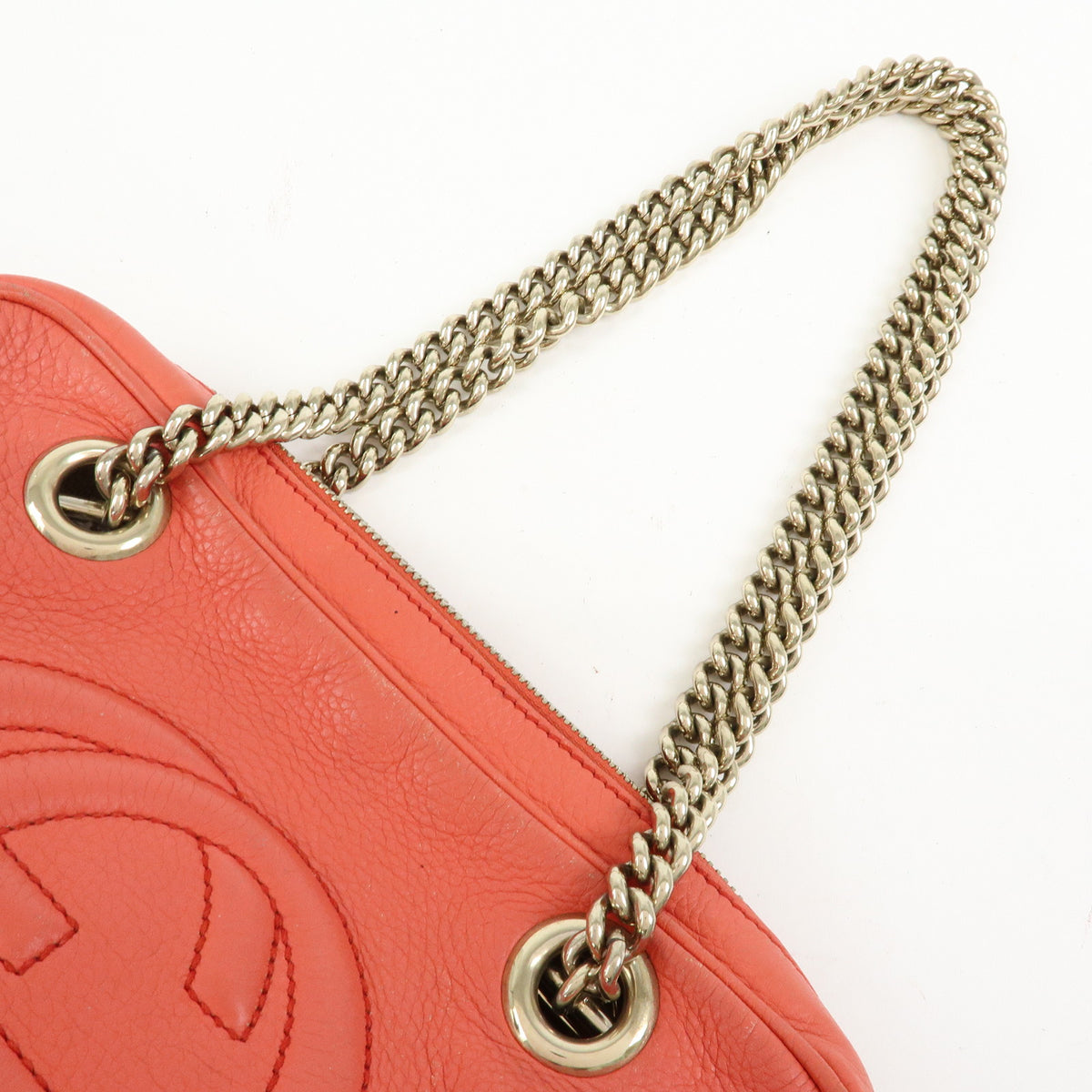 GUCCI SOHO Interlocking G Leather Chain Shoulder Bag Coral 308983
