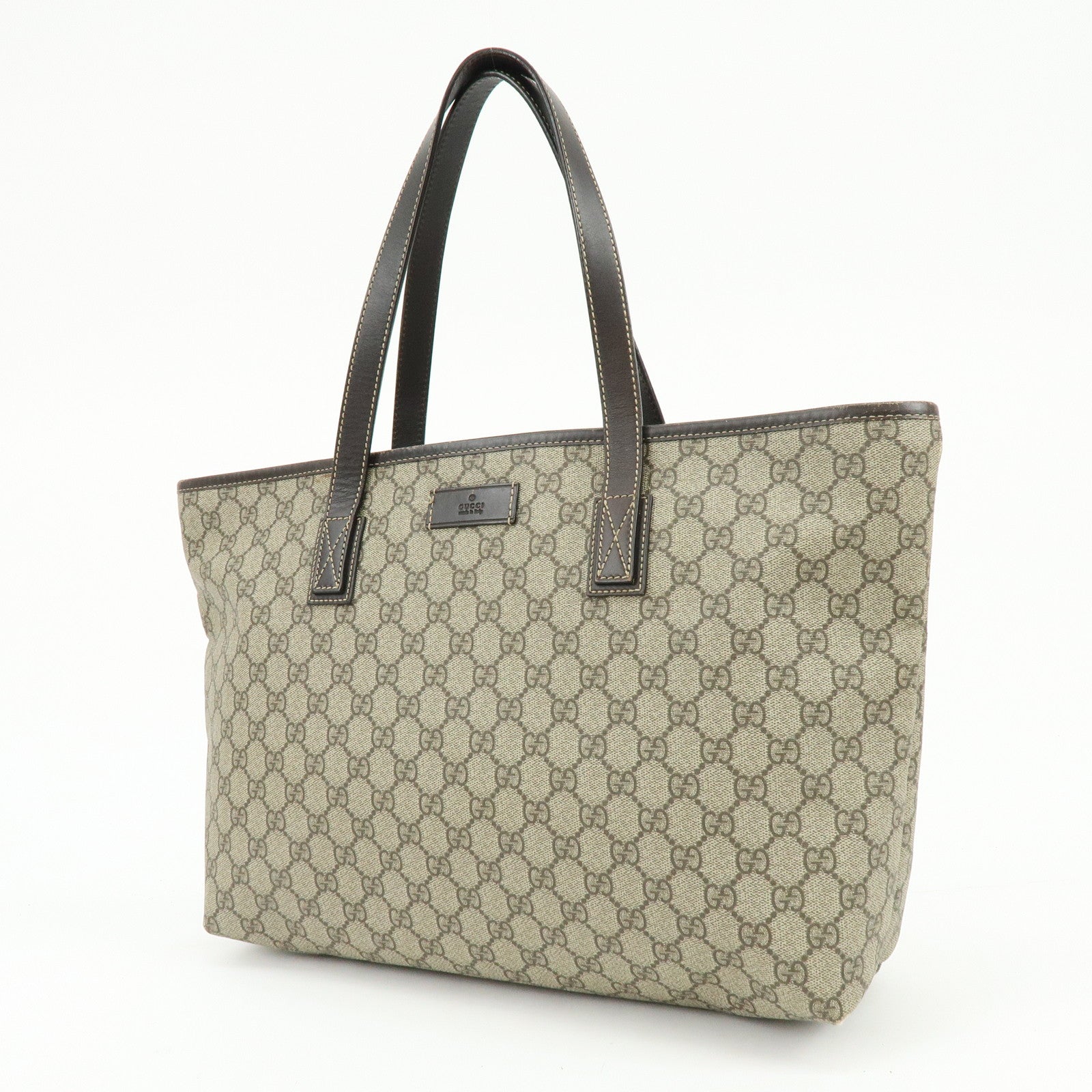 GUCCI GG Supreme Leather Tote Bag Shoulder Bag Beige Brown 211137